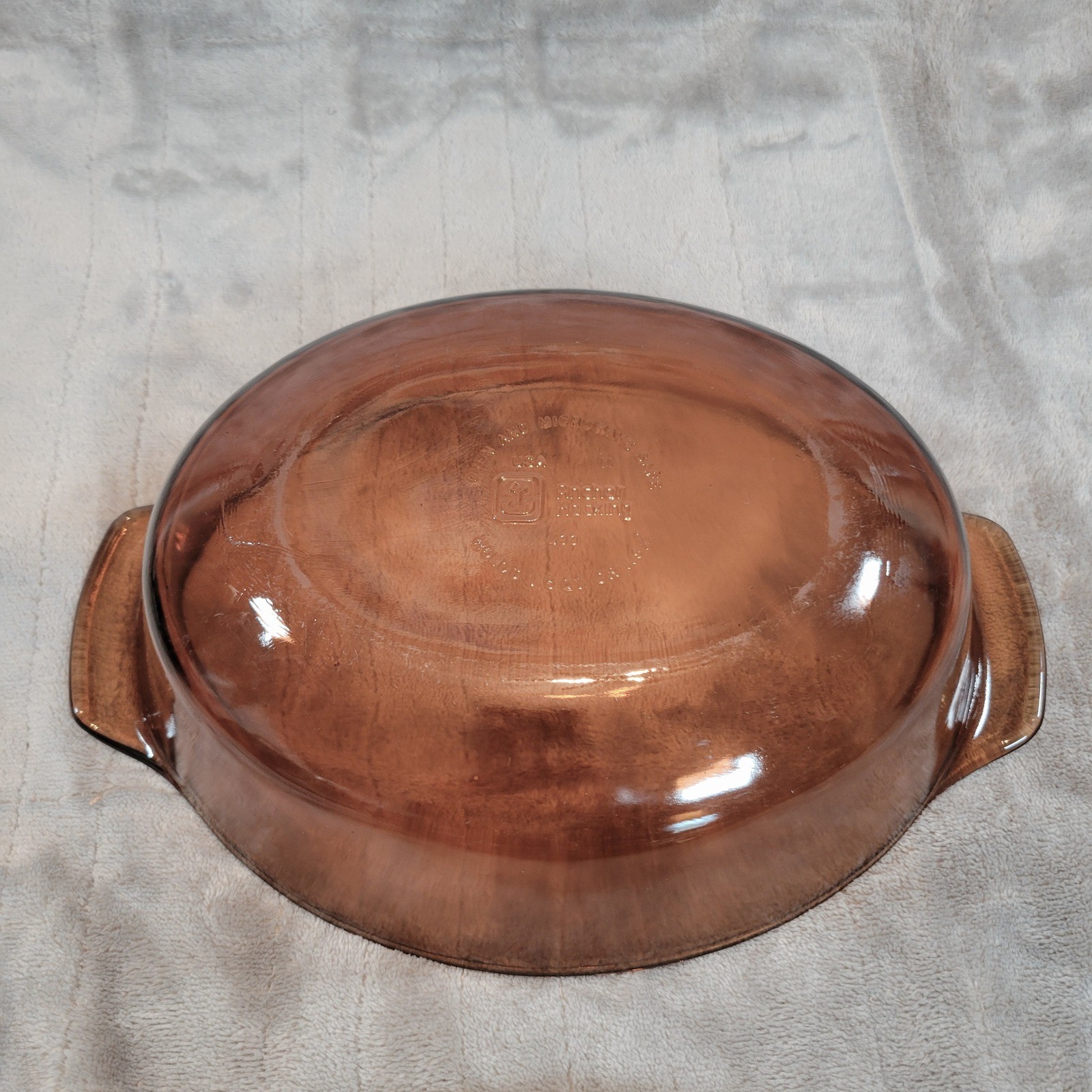Anchor Hocking Fire King Oval Casserole Dish Amber Glass w Lid 433 1.5 Vintage