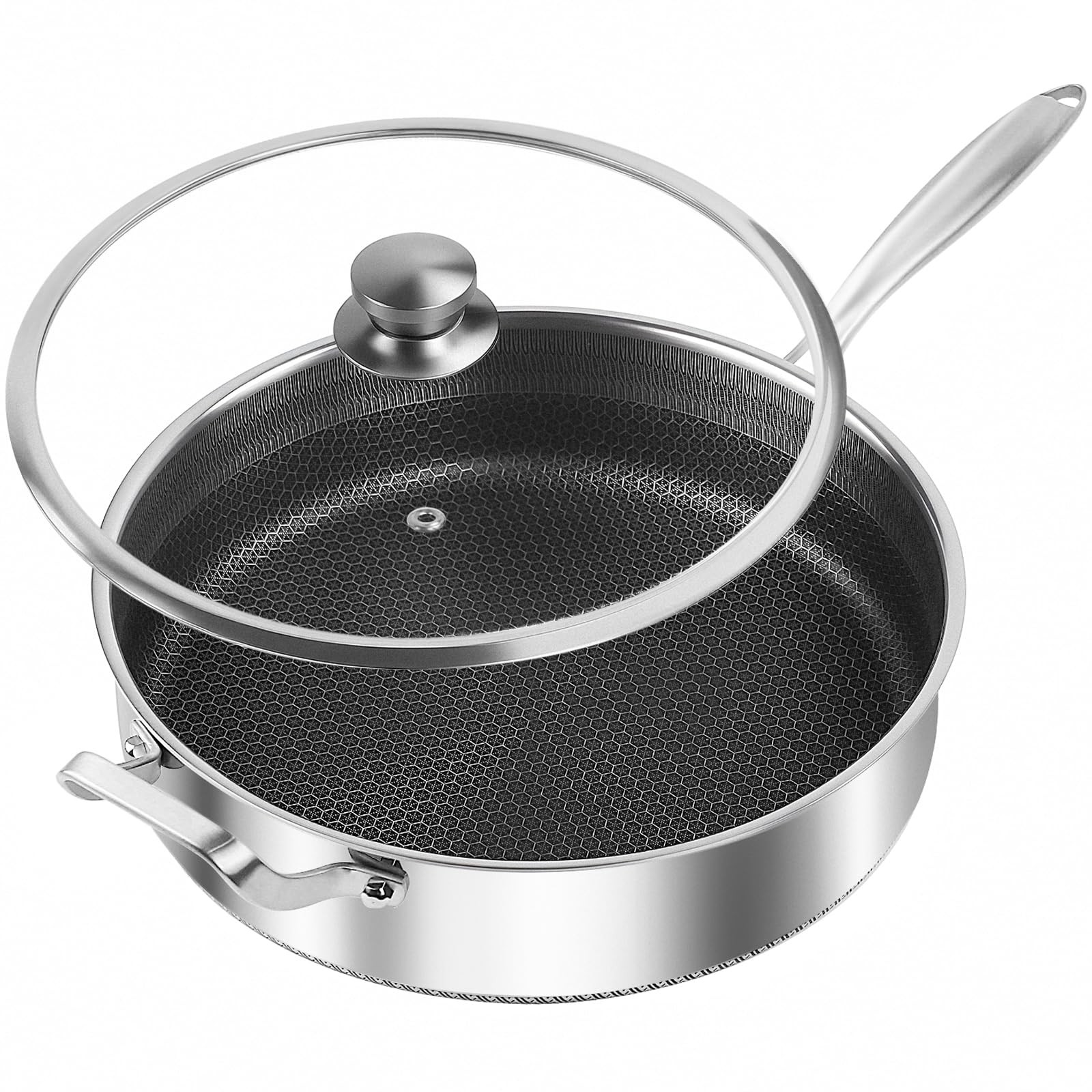 Frying Pans Nonstick wih Lid, Non Stick Tri-Ply Stainless Steel Saute Pan, 8 …