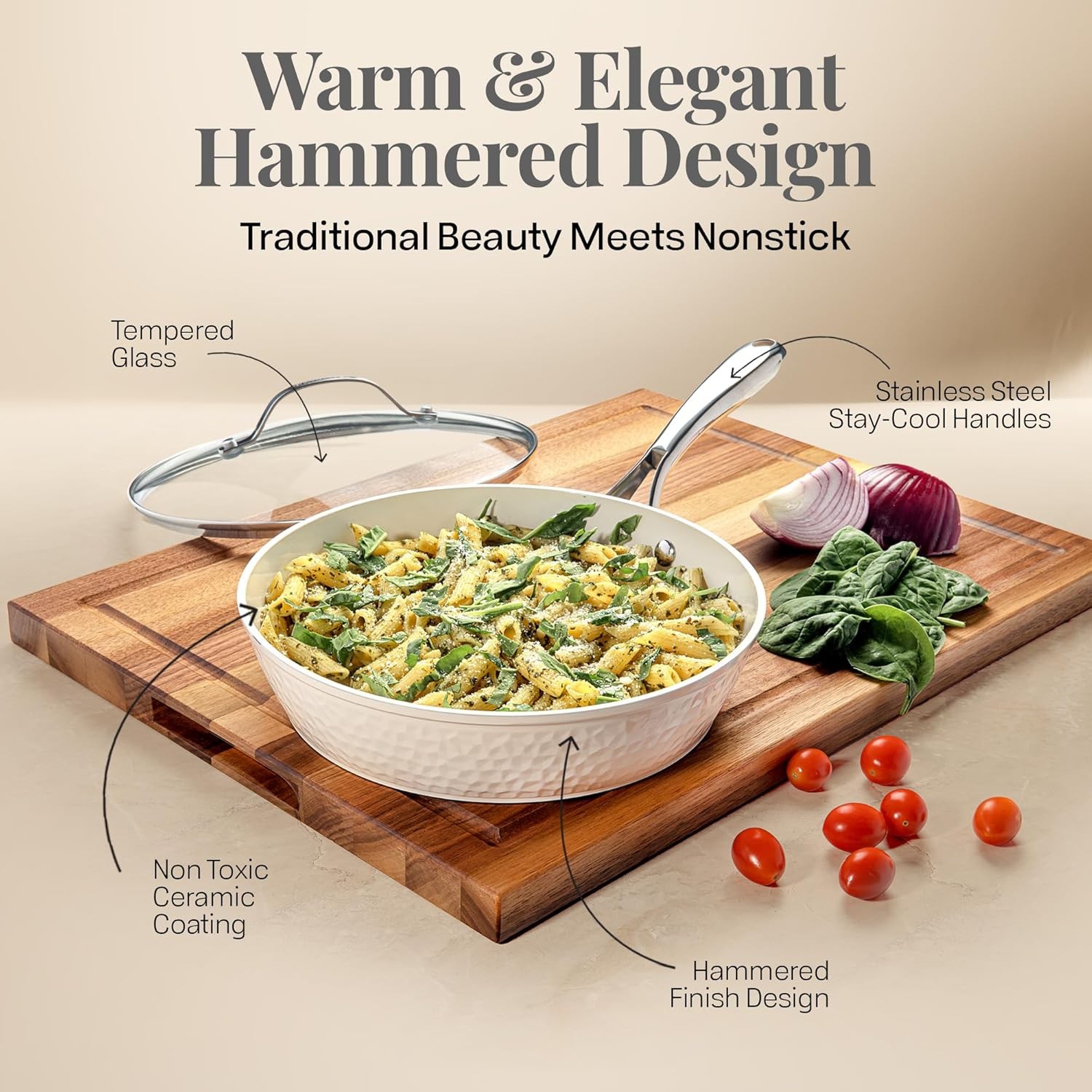 GOTHAM STEEL Hammered 10 Inch Non Stick Frying Pans with Lid, Frying Pans Nonsti