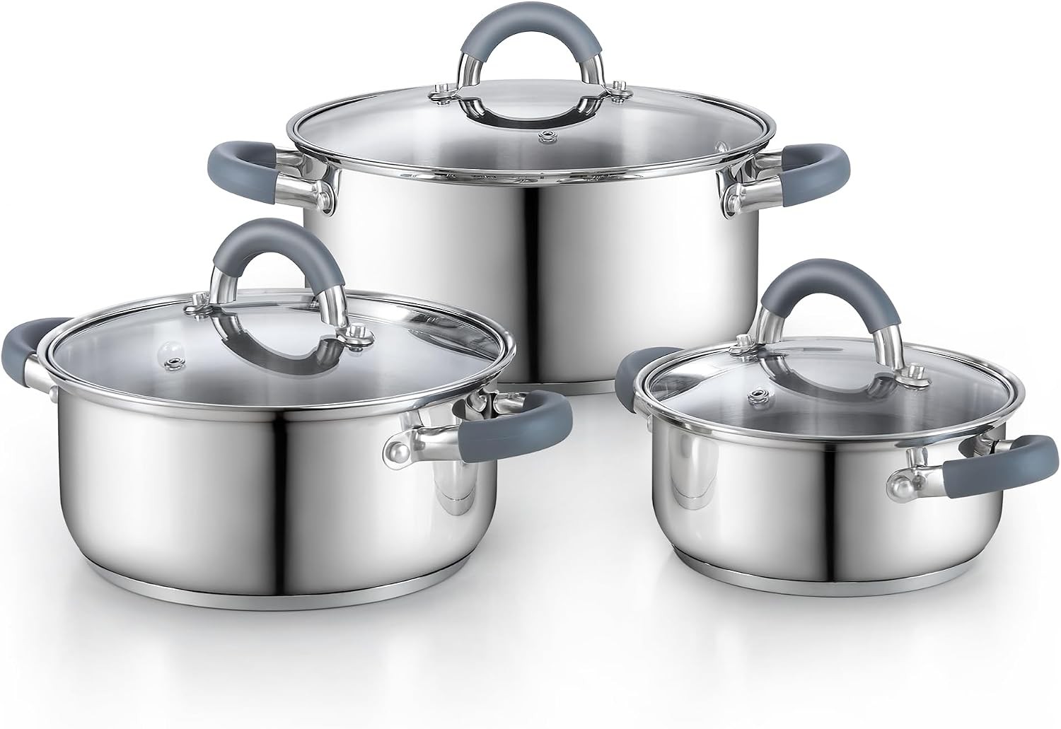 Kitchen Cookware Sets, 12-Piece Basic Stainless Steel Pots and Pans, Silver
