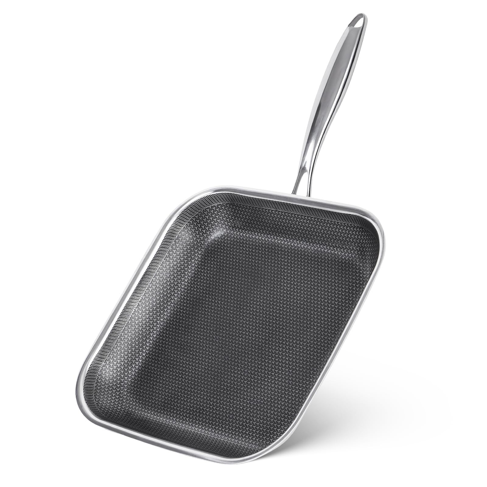 Non Stick Stainless Steel Skillet,12 Inch Square Frying Pan, Nonstick Grill P…