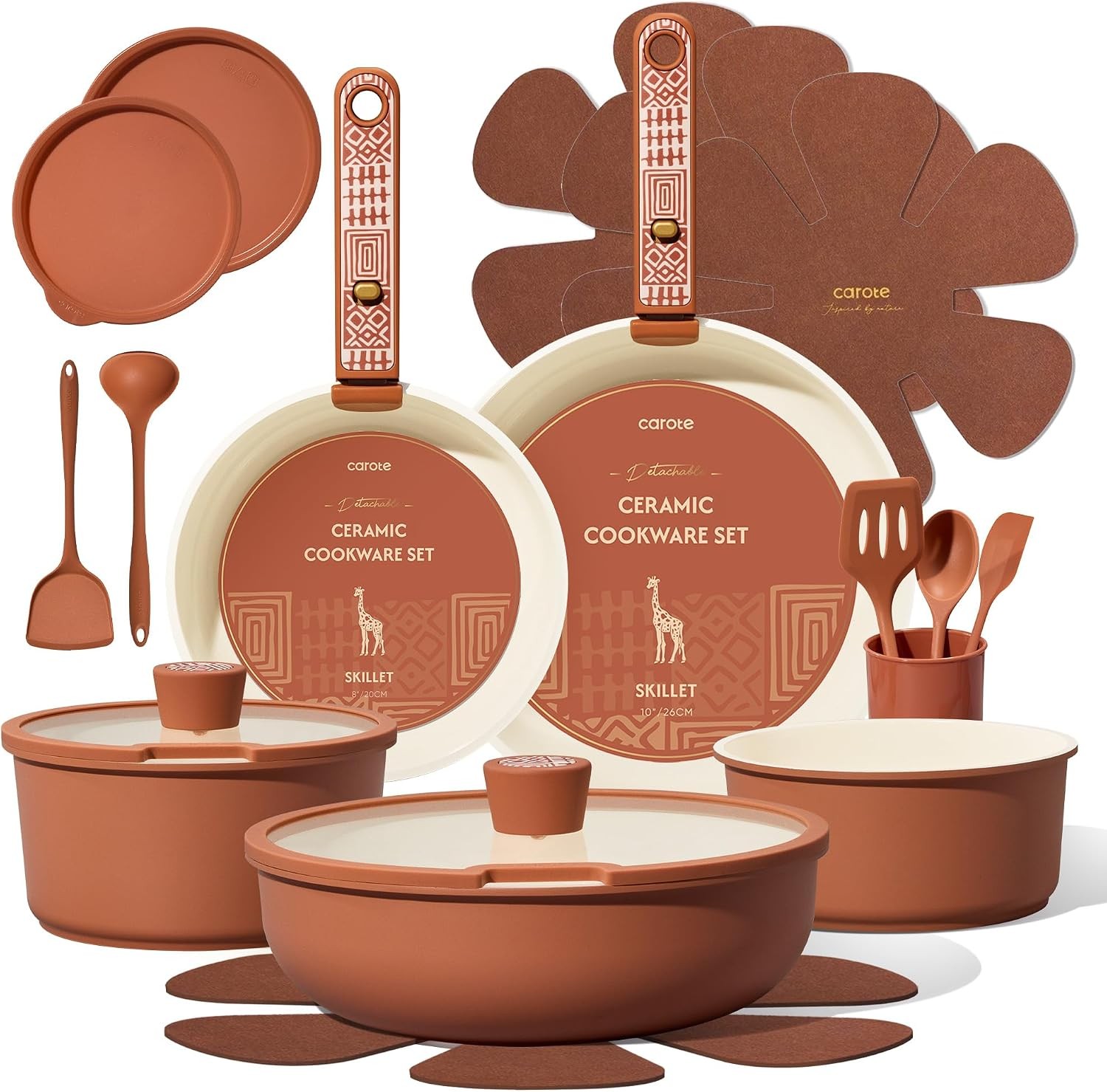 Ceramic Nonstick Cookware Set Detachable Handles Non Toxic Induction Safe