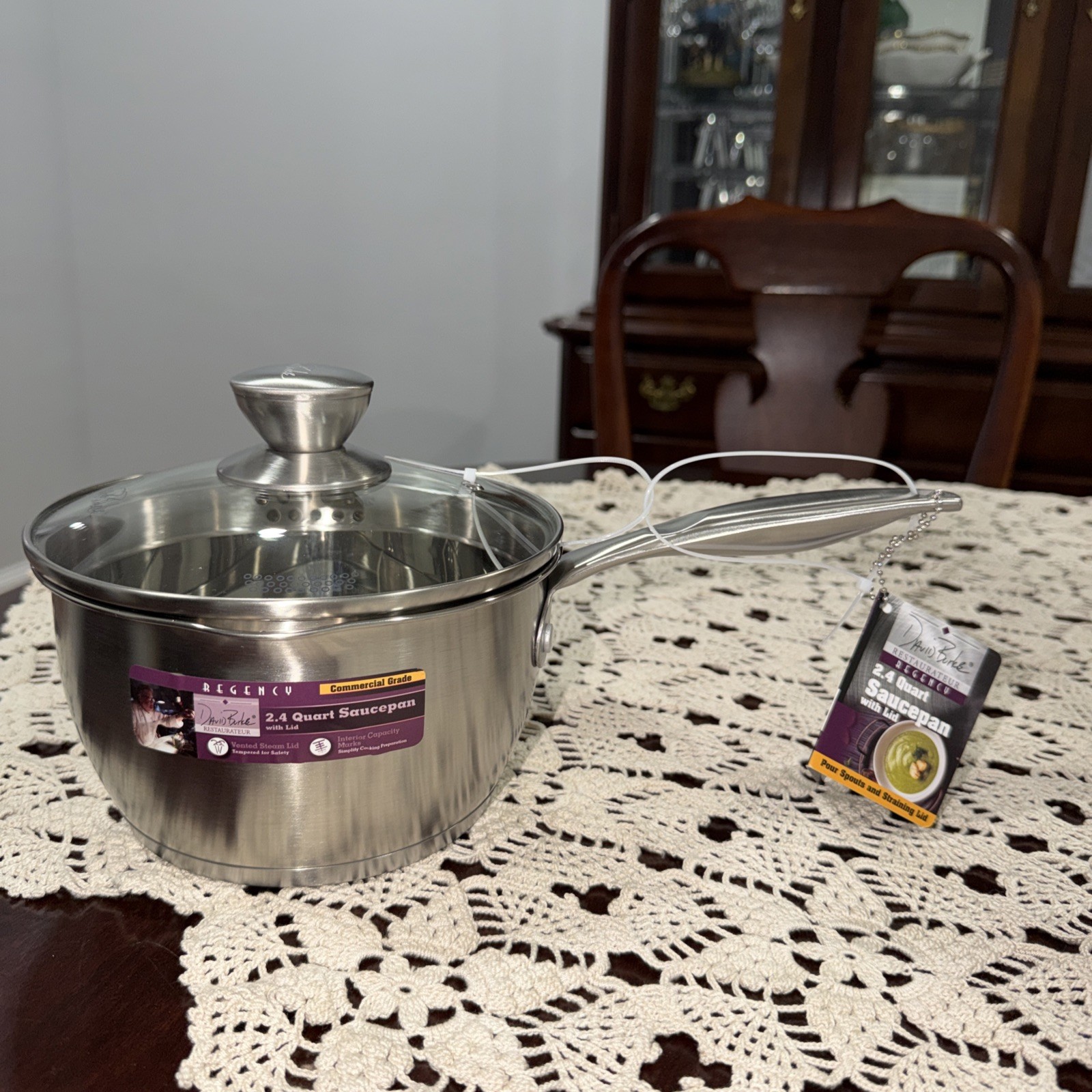 David Burke Stainless Regency 2.4 Qt Saucepan w/ Pour Spout & Straining Lid