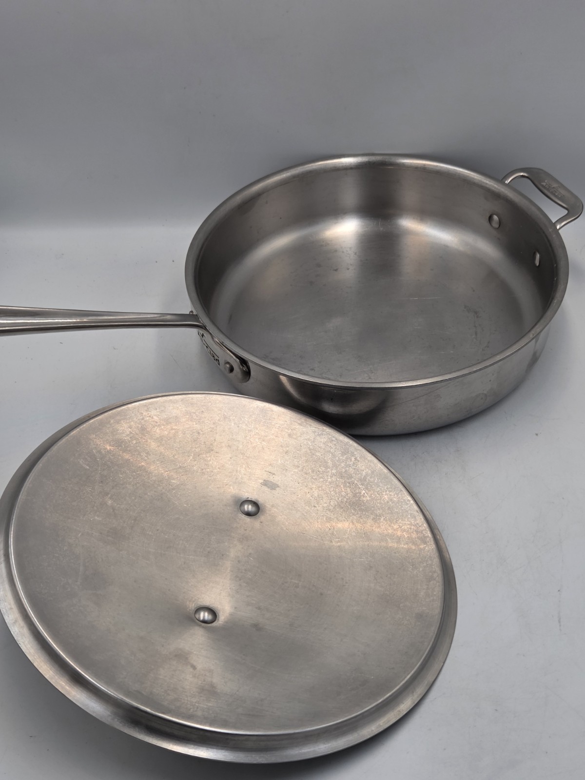 Lot Of 2 ALL CLAD Stainless Steel Saute Fry Pans 8″ and 11″ Very Nice U.S.A
