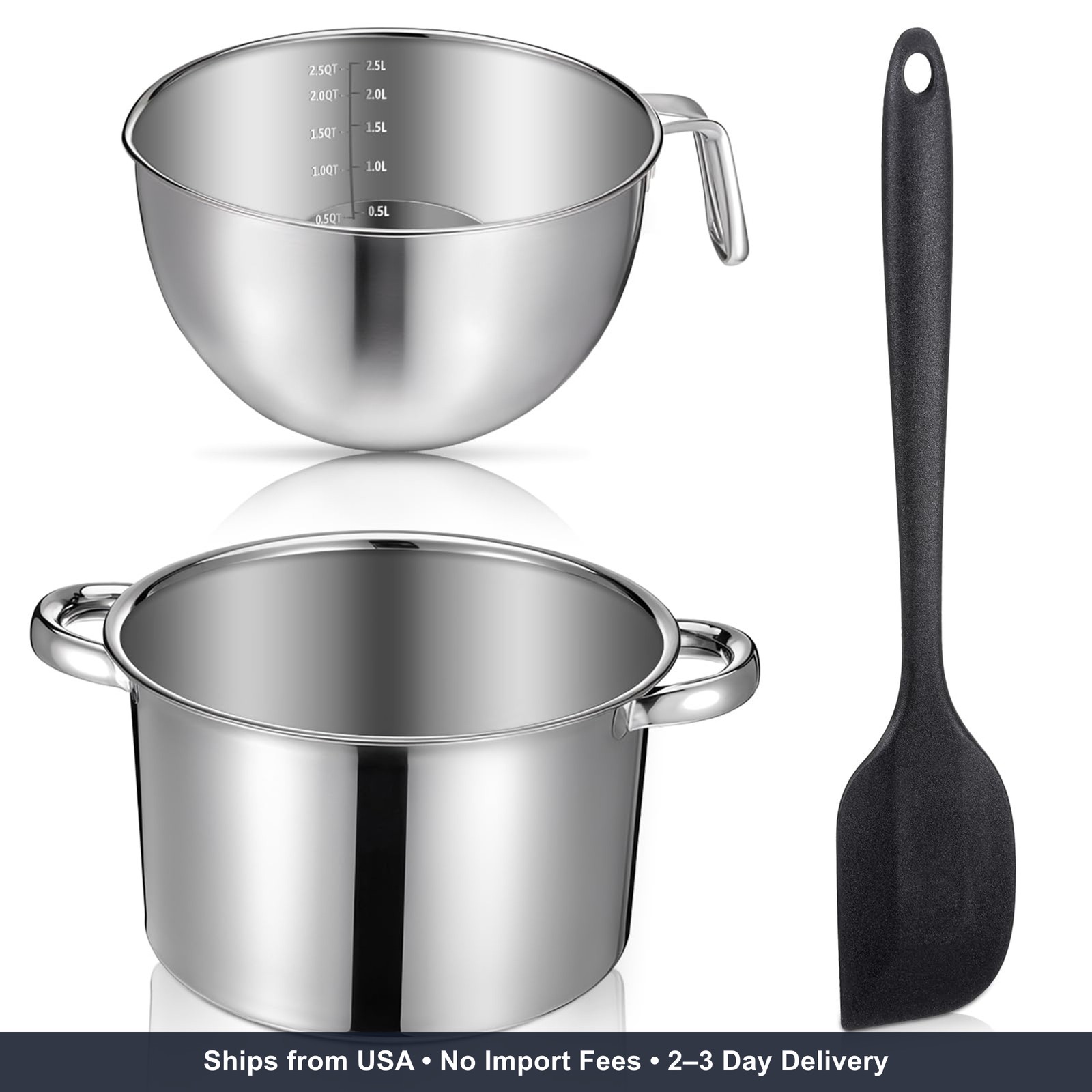 Double Boiler Pot Set, Include 2500ml/2.3QT Mixing Bowl and 4000ml/3.63qt Stainl