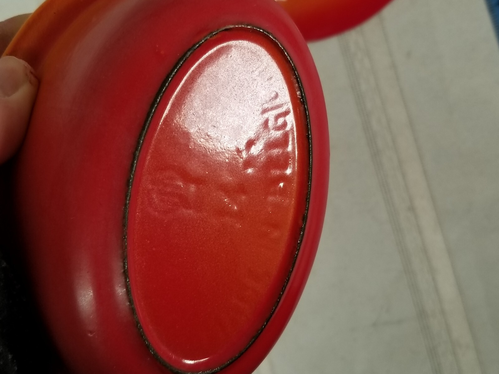 VINTAGE RED ENAMELED CAST IRON COCOTTE WITH LID BELGIUM 16-E 26 N F.E BELGIUM