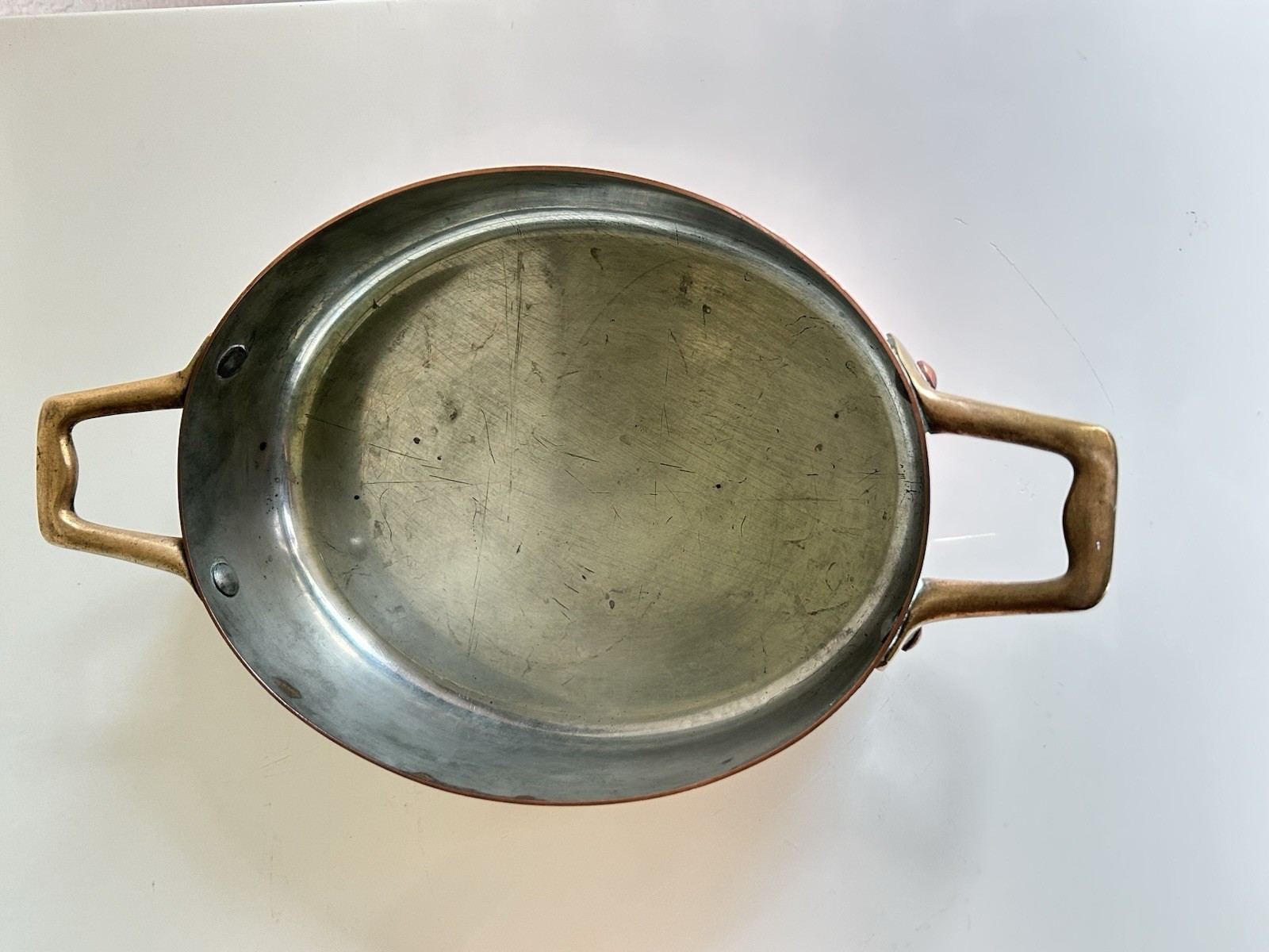 Vintage Copper Tin Lined Brass Handle Gratin Pan Set 2 Cobre Made in Chile