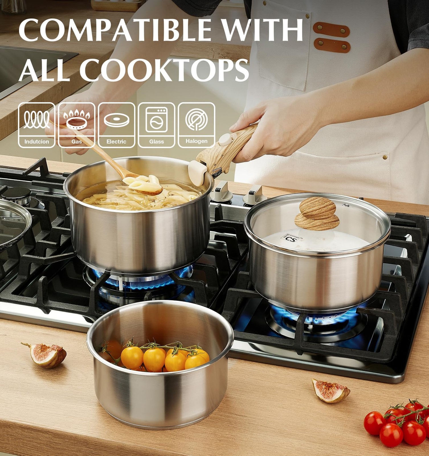 KOCH SYSTEME CS 18/10 Stainless Steel Saucepan Set Removable Handle, 1.5QT & …