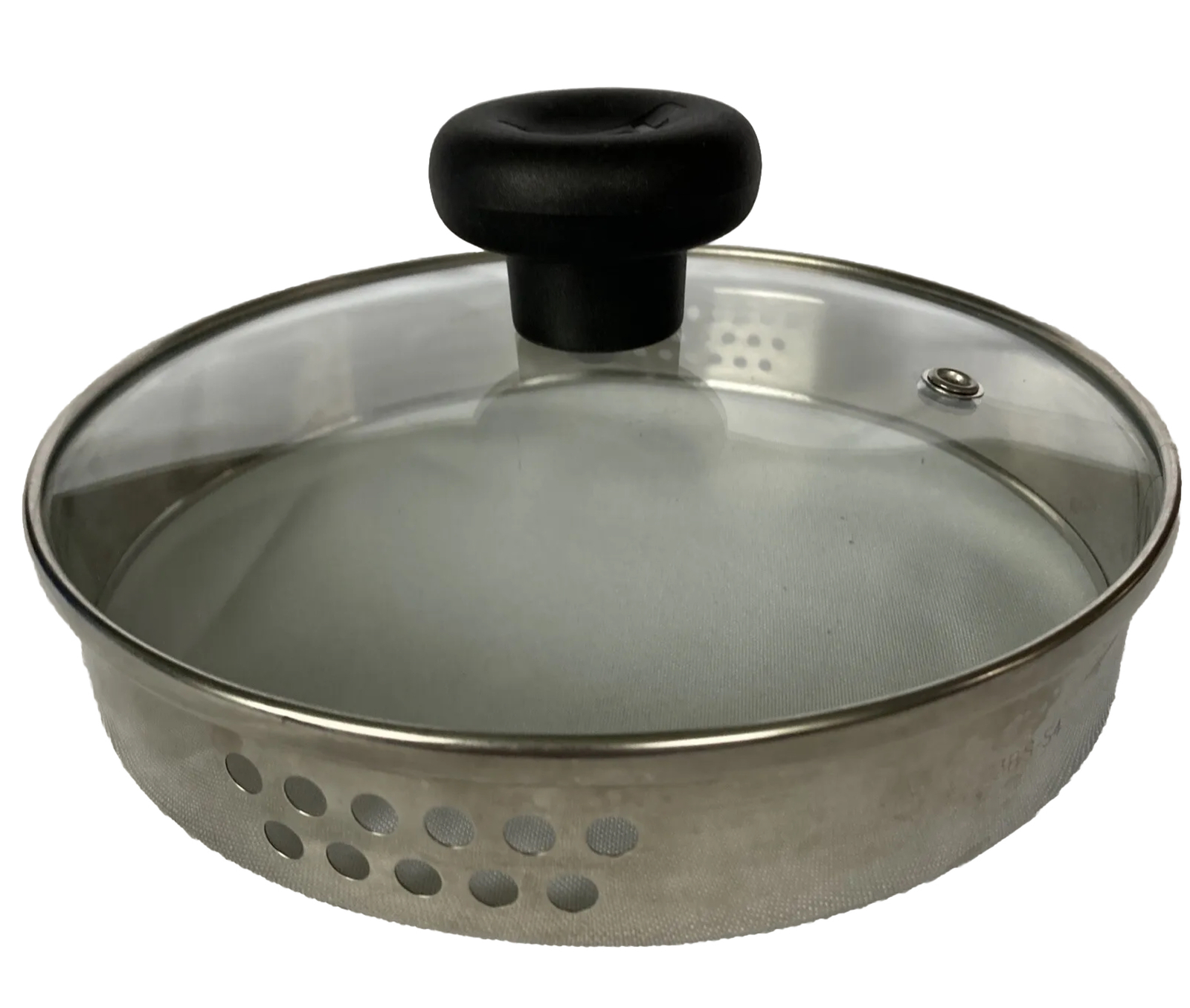 T-fal Replacement Lid 7″ Strainer Sides Glass Stainless Steel Black Handle Vent