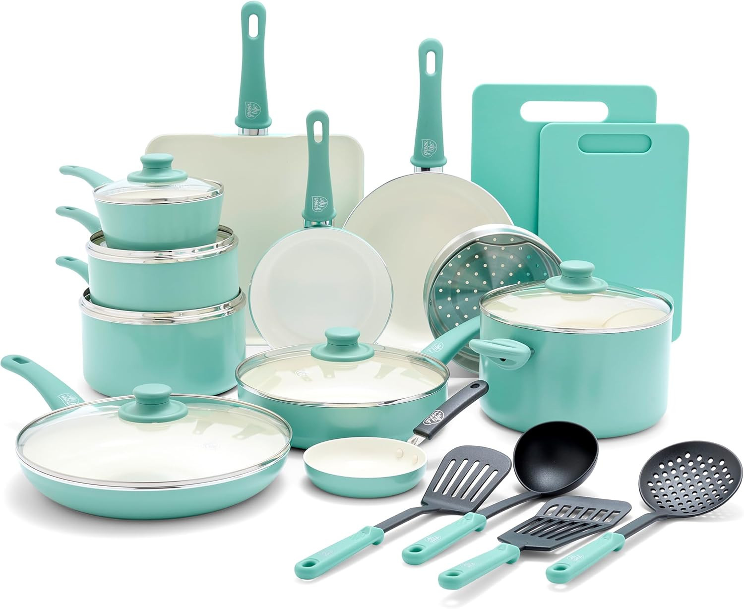 Turquoise 23-Piece Nonstick Cookware Set – Healthy Ceramic, Easy Clean & Safe