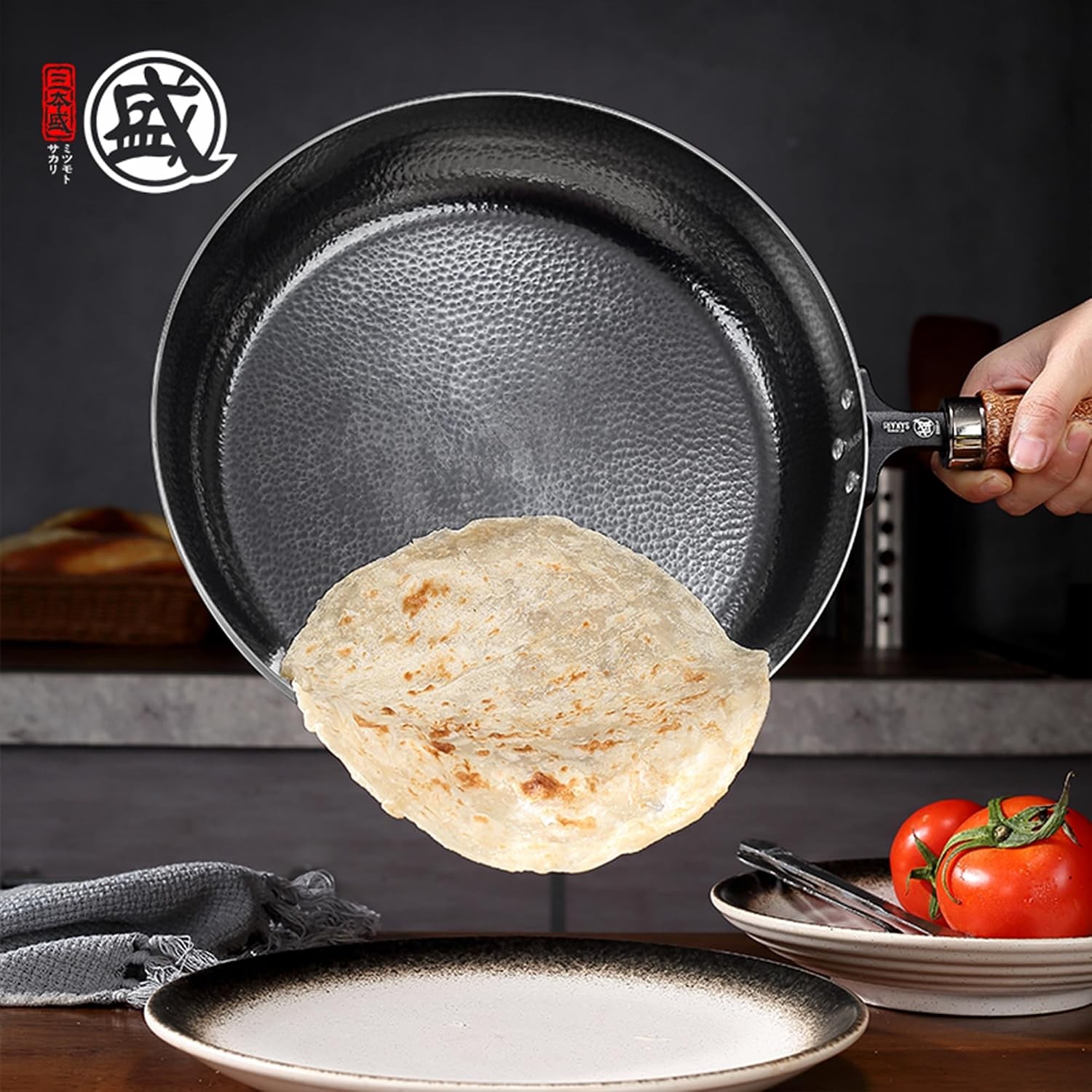 11-Inch Japanese Iron Skillet, Flat Bottom | No synthetic coating, hammered iron