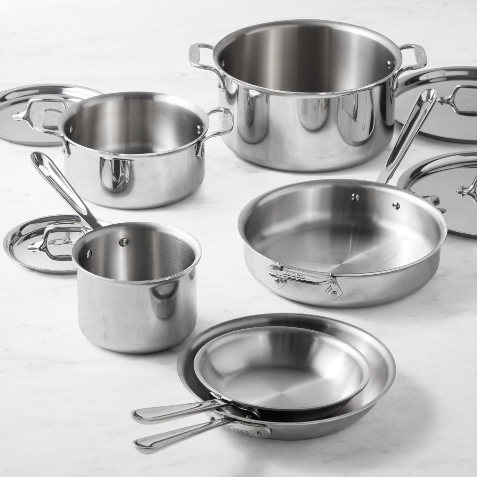 All-Clad D3® Tri-Ply Stainless-Steel 10-Piece Cookware Set, with 3-Qt. Saucepan,
