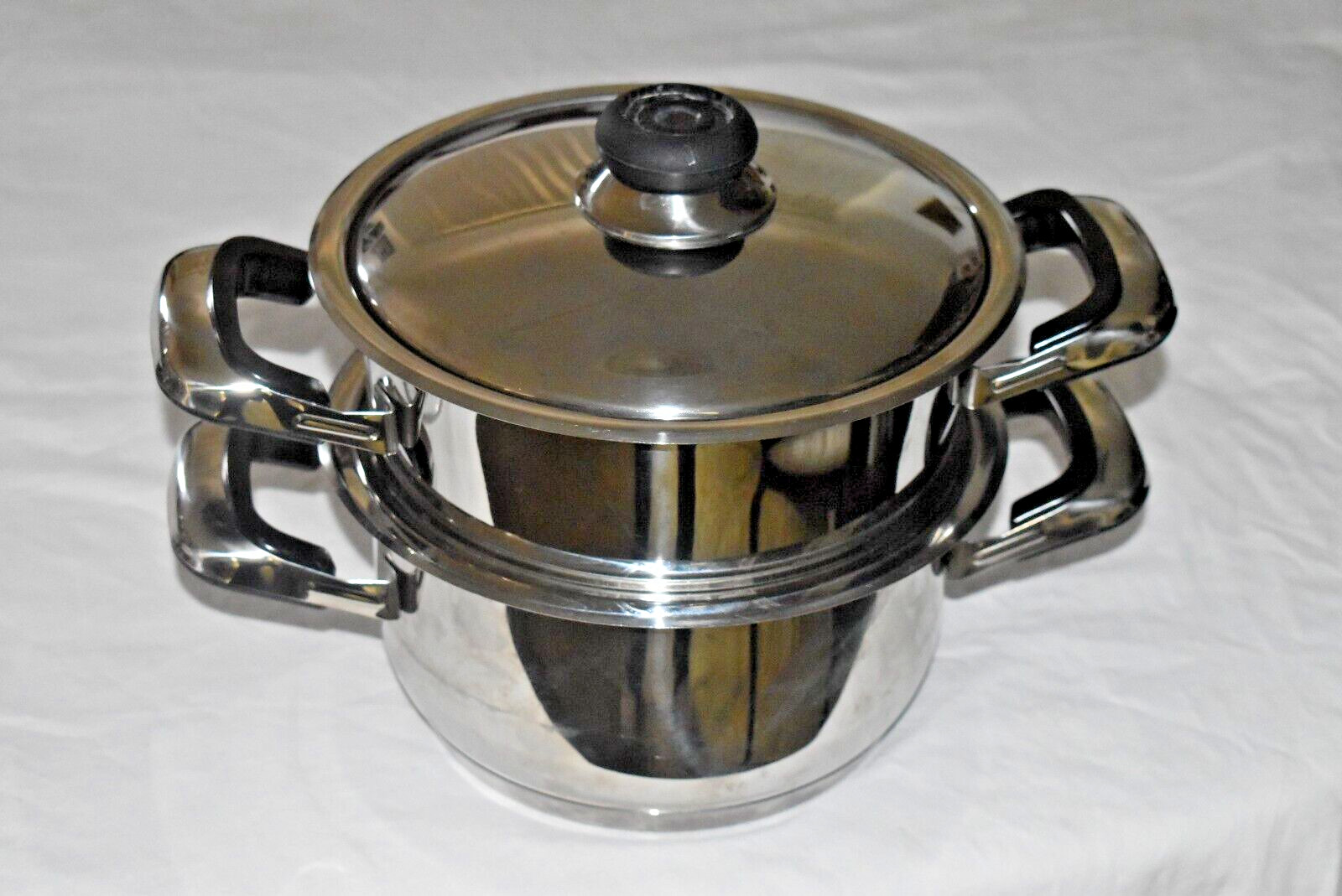 3 pc. NUTRI-STAHL 24 ELEMENT T304 – 3 QT SS STEAMER POT SAUCEPAN Pan w Lid Cook