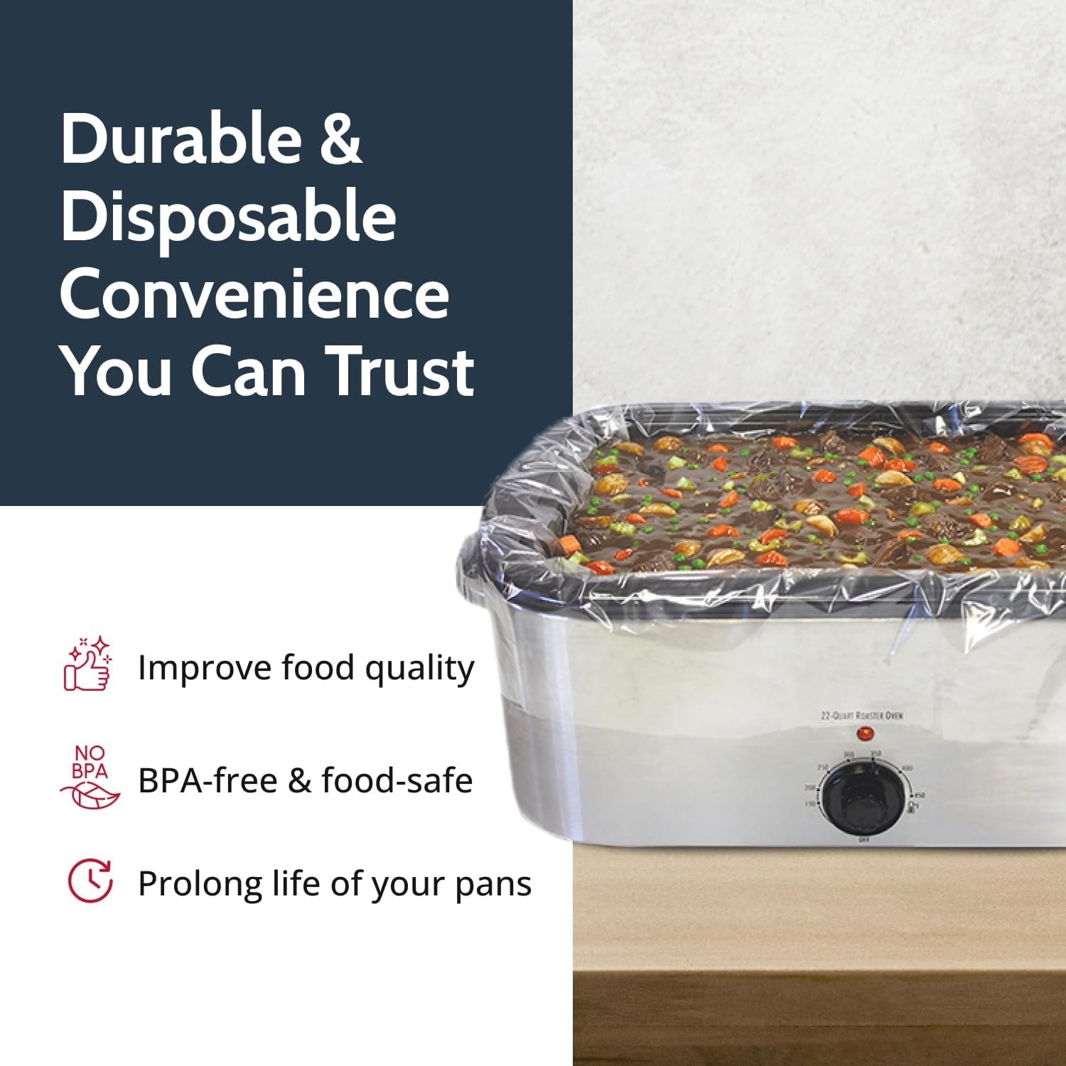 Effortless Cleanup Cooking Liners – Disposable for 16-22 Qt Roasters, 2 Pack