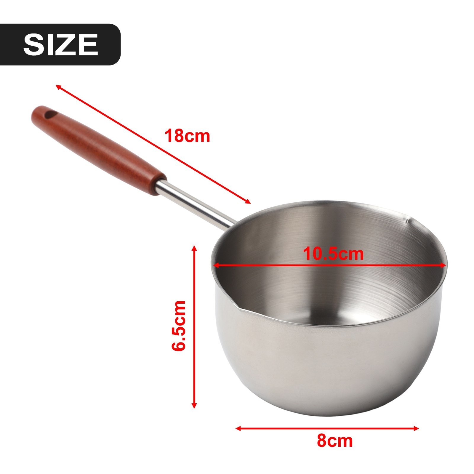 Compact 300ml Stainless Steel Frying Pan with Extended Wooden Handle Design