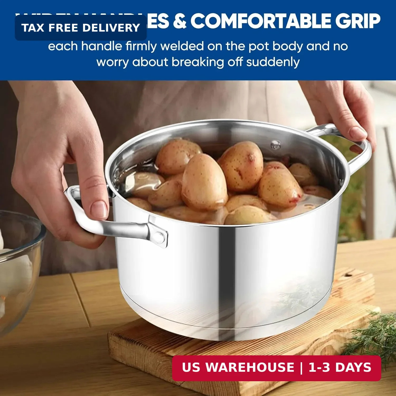 TeamFar 5 QT Stock Pot, Tri-ply Bottom Stainless Steel Stockpot Cooking Soup Pas