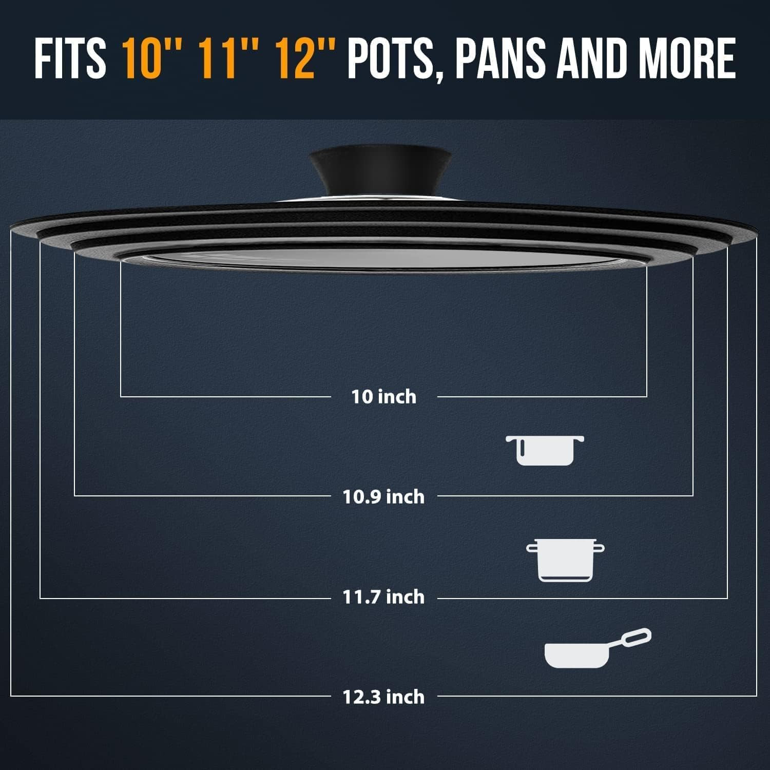 Universal Lid for Pots, Pans and Skillets Fits 10.5″, 11.5″ and 12″ Diameter