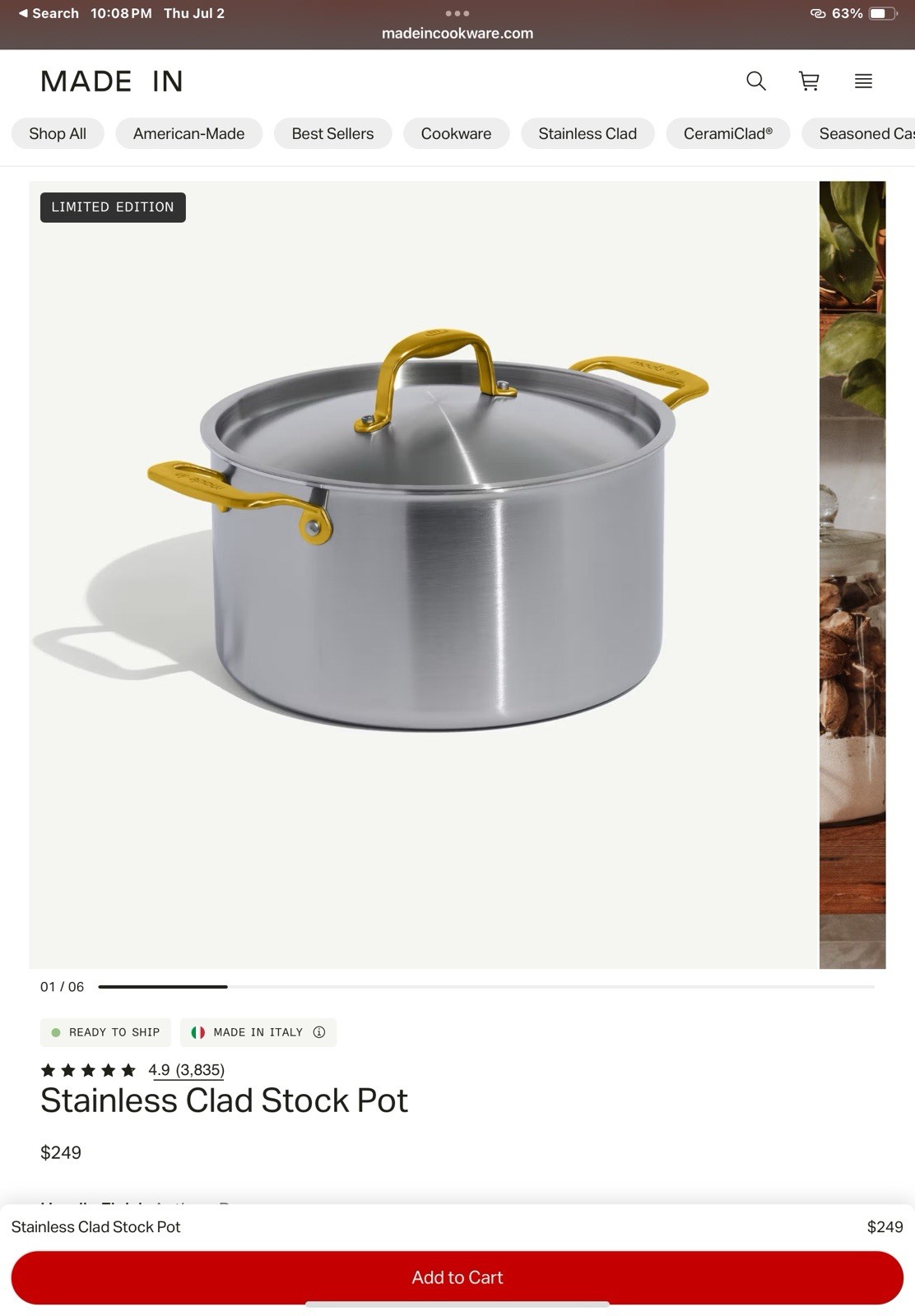 Made In Cookware Limited Edition Stainless Steel 8 Quart Stock Pot OBO