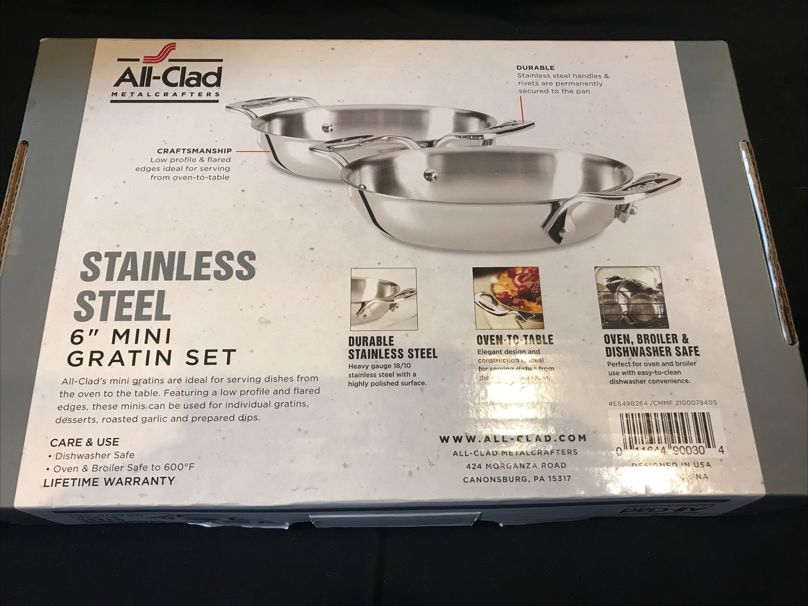 Set 2 All-Clad 6 in Stainless Steel Round Au Gratin Specialty Cookware- NIB