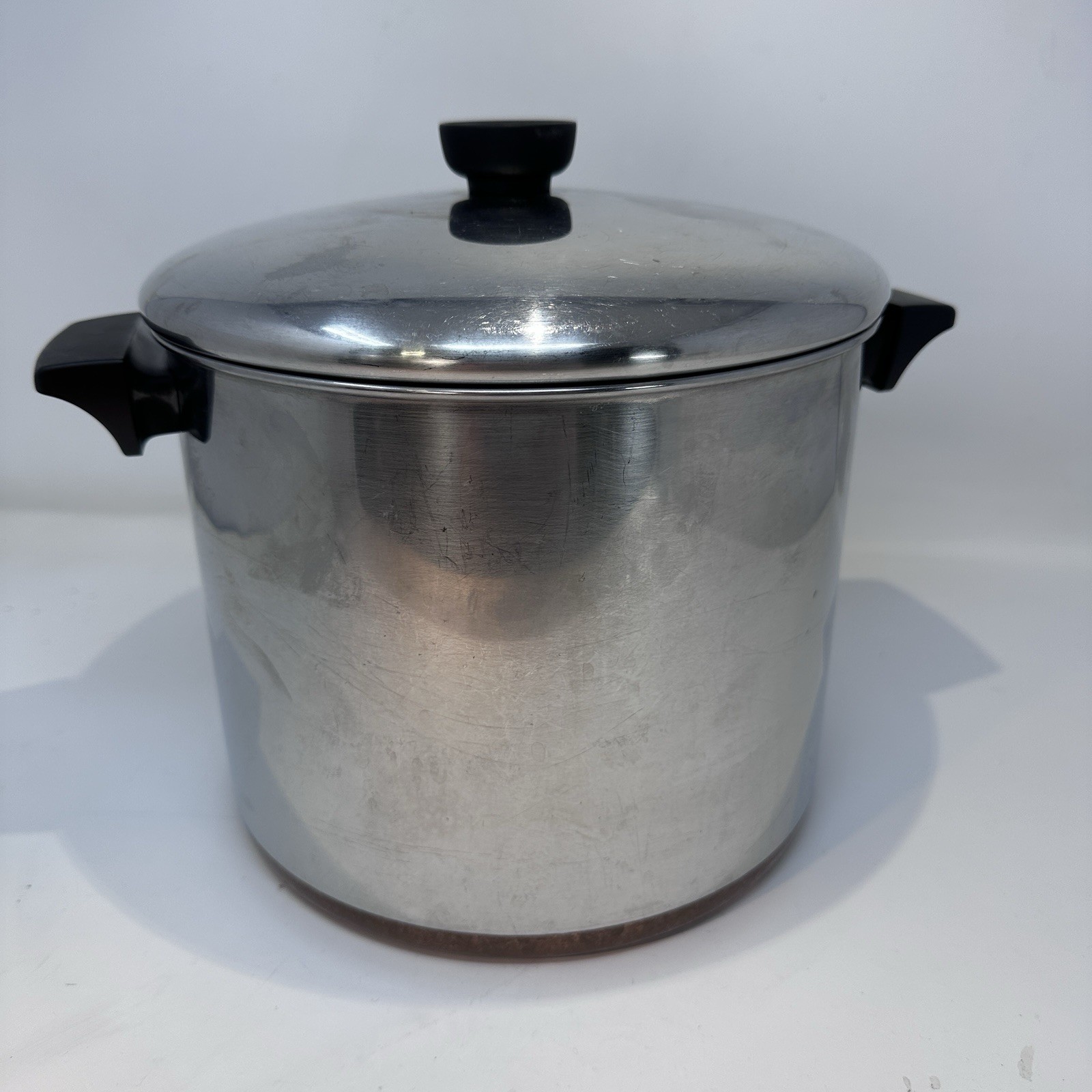 Vintage Revere Ware 1801 Copper Bottom 8 QT Quart Stock Pot W/lid 7 1/2″ Tall