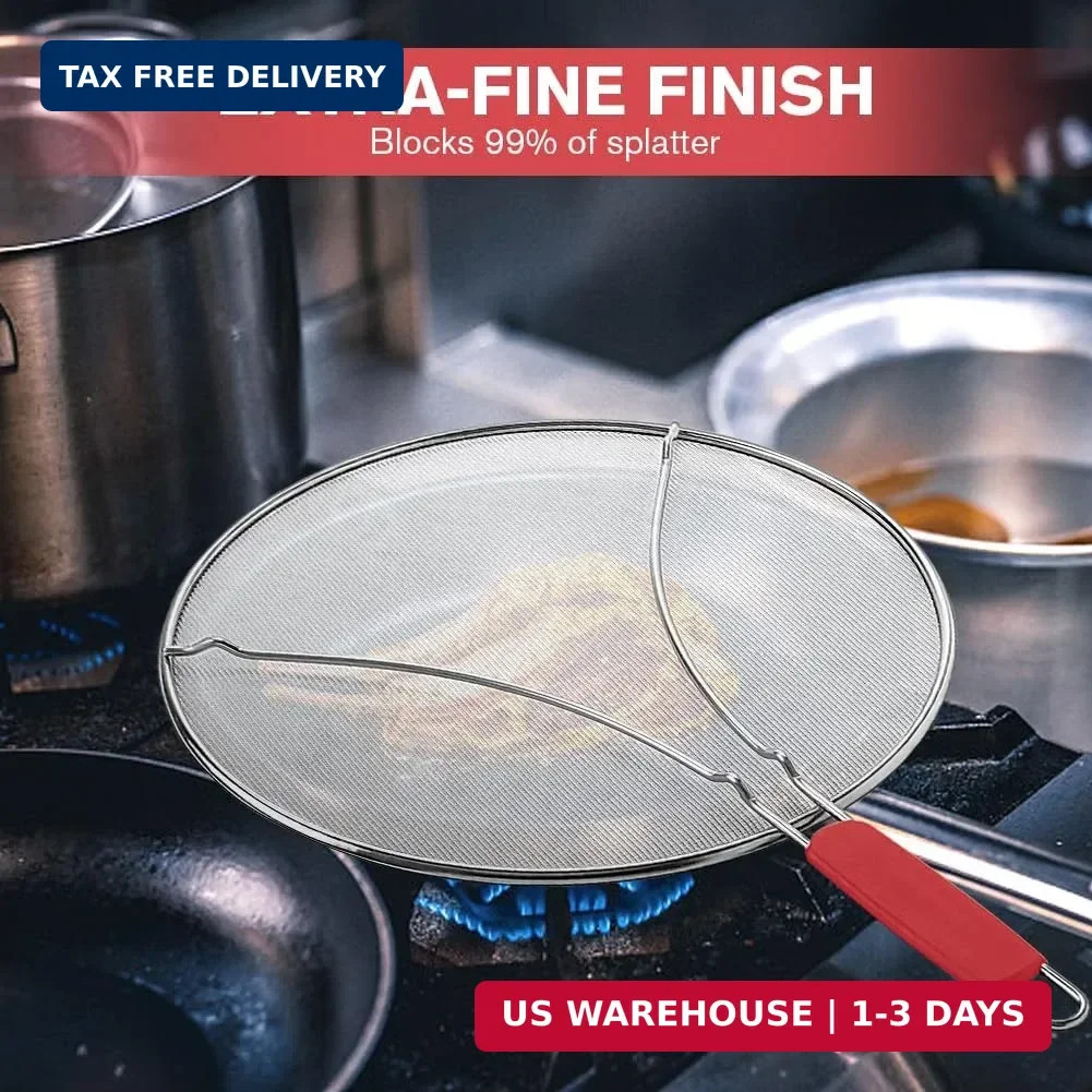Splatter Screen for Frying Pan & Food Strainer,13 Inch Stainless Steel Grease Sp