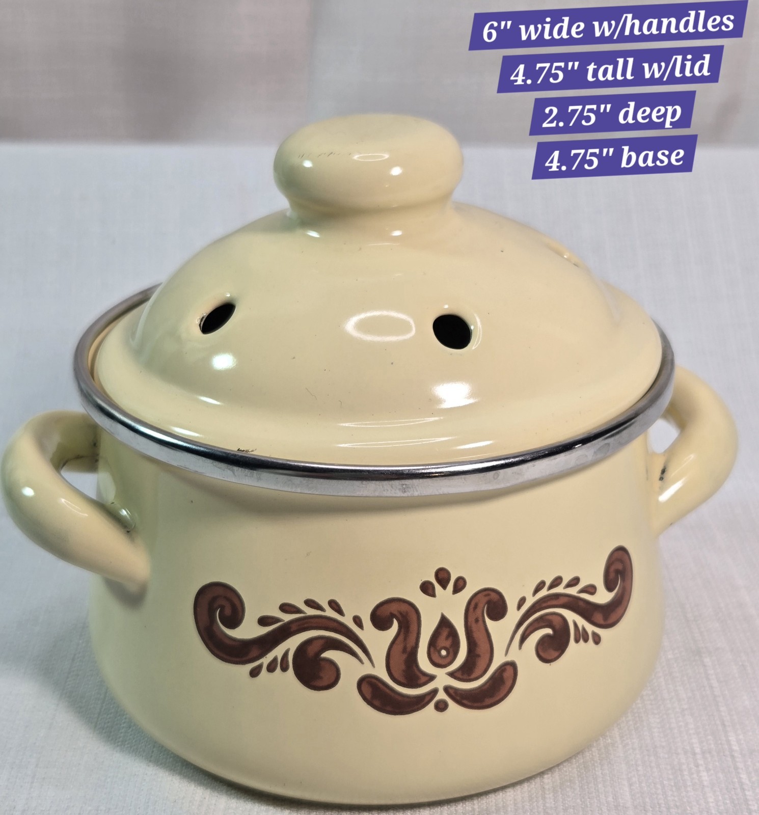 Pfaltzgraff Metal Potpourri Pot Village Pattern Vintage S5403
