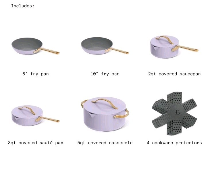 Made By Gather Ceramic Nonstick Cookware Set, 12-Piece, Lavender