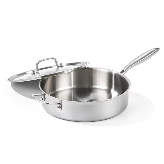 6QT Tri-Ply Stainless Steel Saute Pan With Lid,12inch Deep Frying Pan