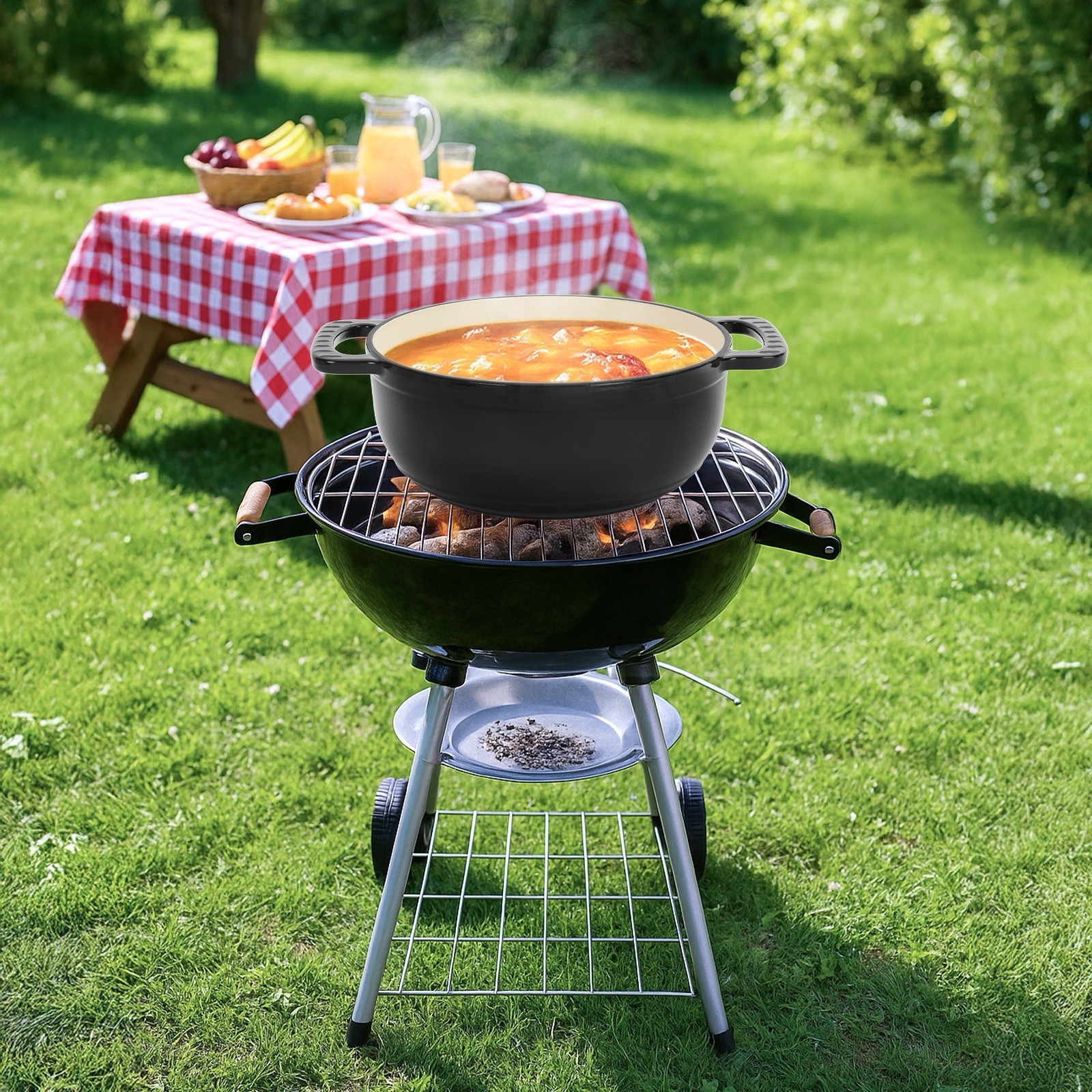 5 Qt Cast Iron Enamel Dutch Oven Casserole w/ Lid, Black, Induction/Gas