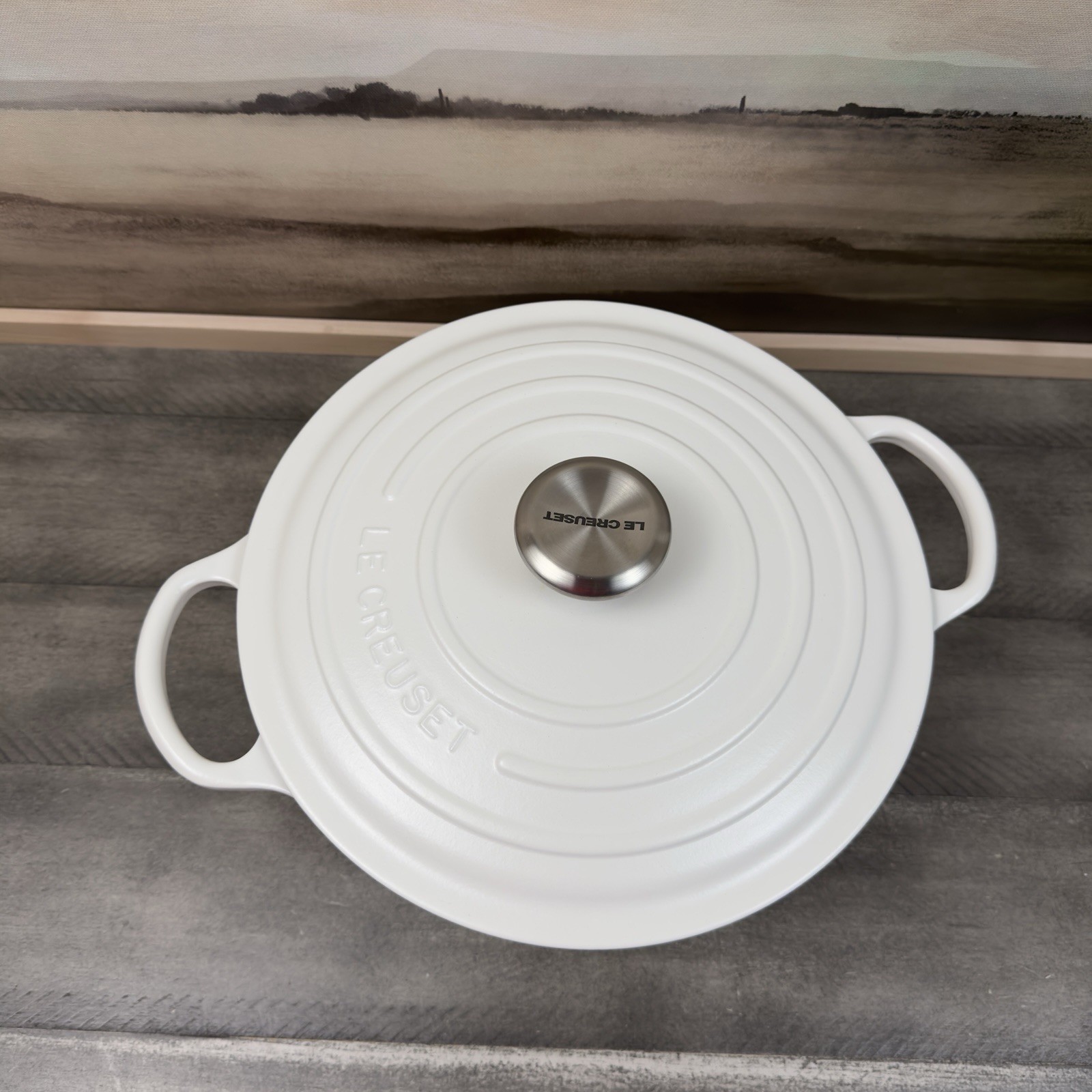 Le Creuset Enameled Cast Iron Soup Pot 4 1/2-Qt. Matte White Scuffed Read NWOB