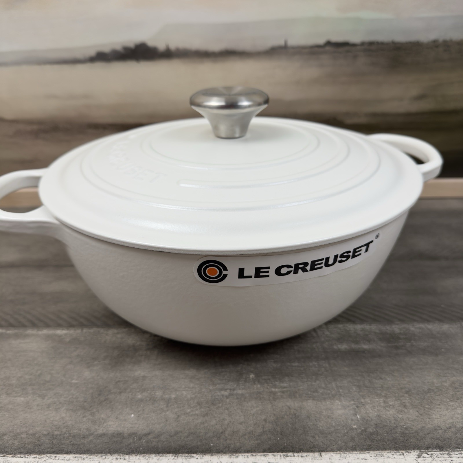 Le Creuset Enameled Cast Iron Soup Pot 4 1/2-Qt. Matte White Scuffed Read NWOB