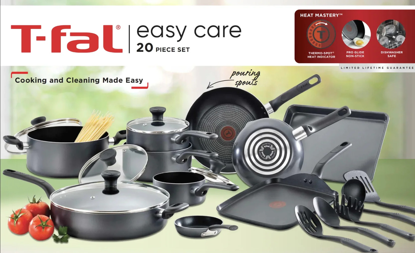 T-fal Ultimate Hard Anodized Nonstick 20 Piece Cookware Set, Grey
