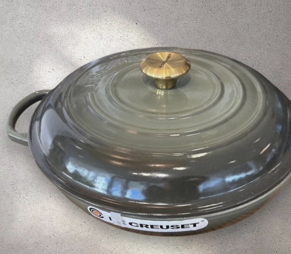 NEW Le Creuset 5 Qt Braiser Thyme Cast Iron France 304 Gold Knob Enameled Chef