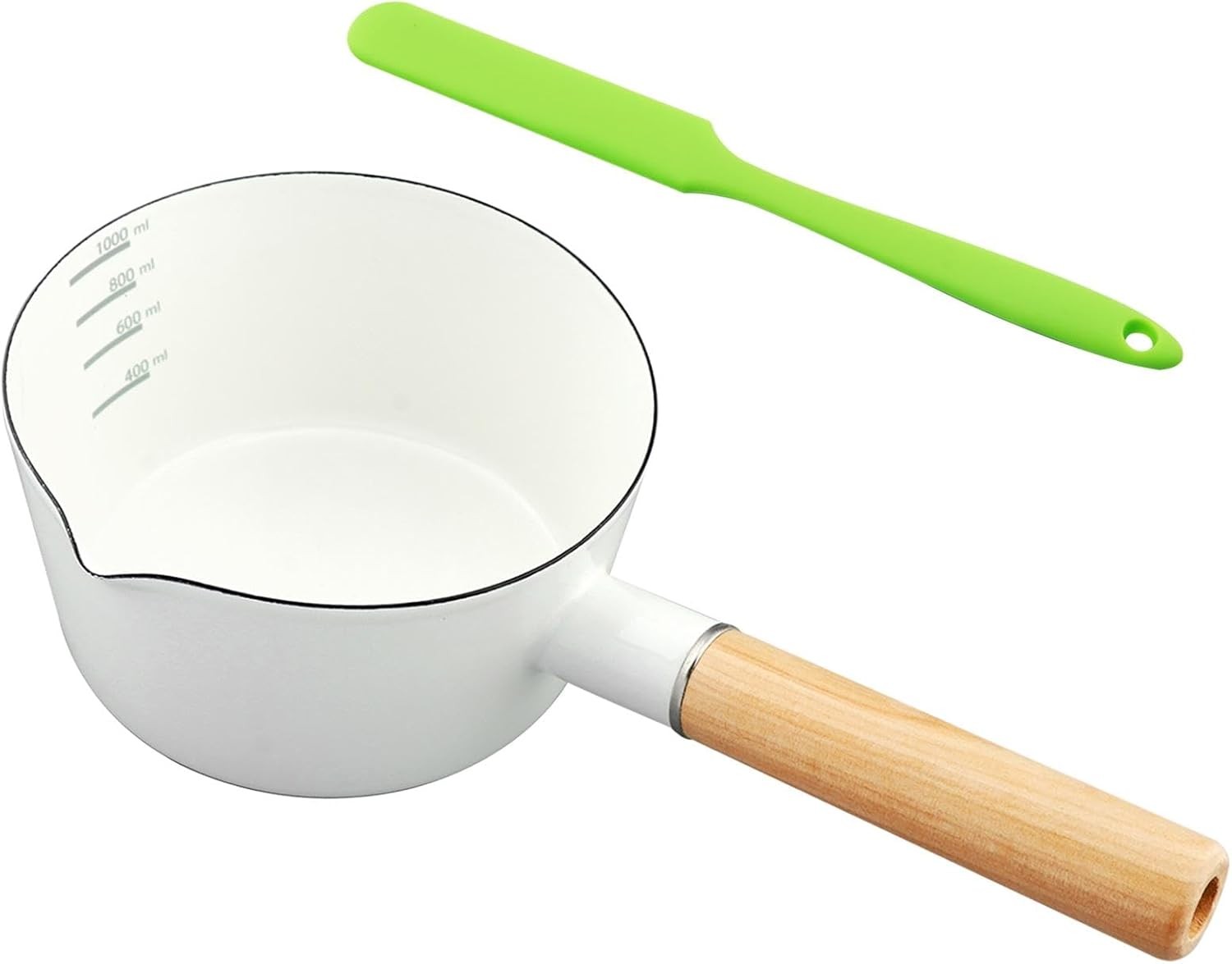 Enamel Milk Pan 1L Milk Pot Butter Warmer Enamel Saucepan with Silicone Spatula