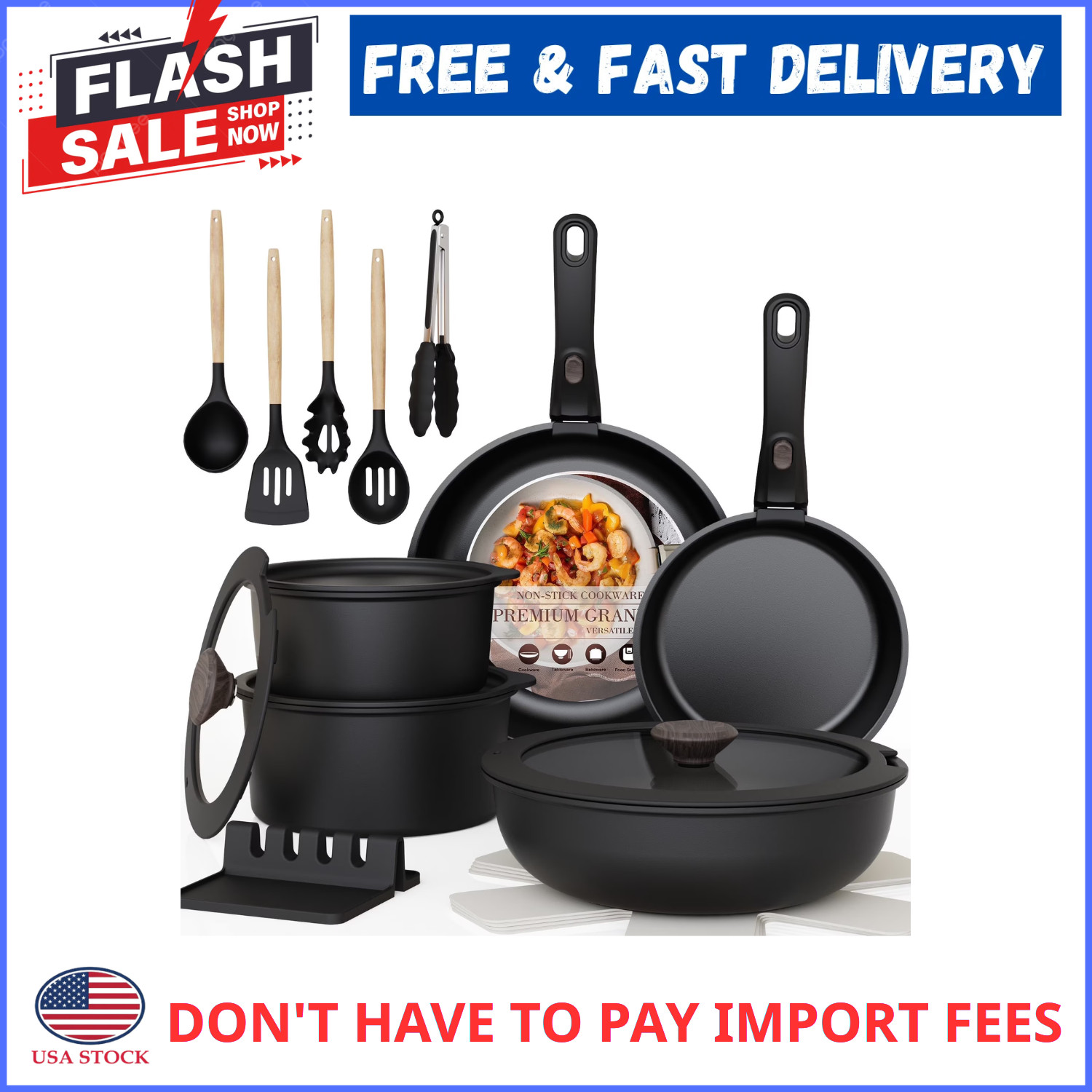 Astercook 20-Piece Nonstick Cookware Set Detachable Handles Induction Stack