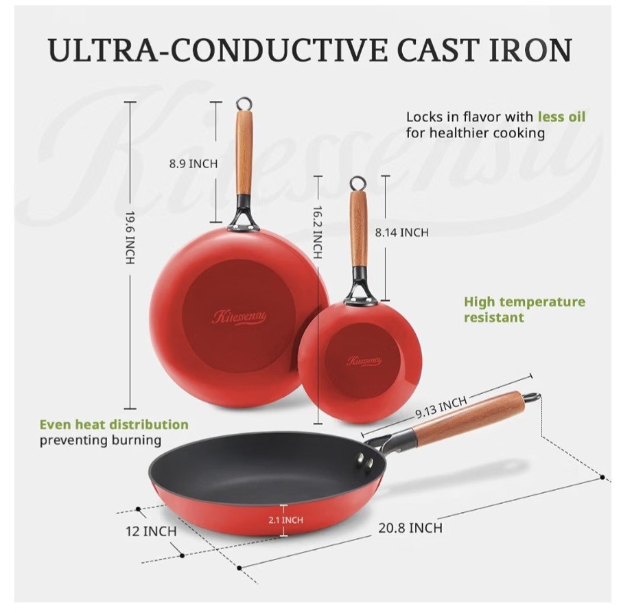 Kitessensu Stellar Shift 3-Piece 8/10/12 in Nonstick Pan Set Red