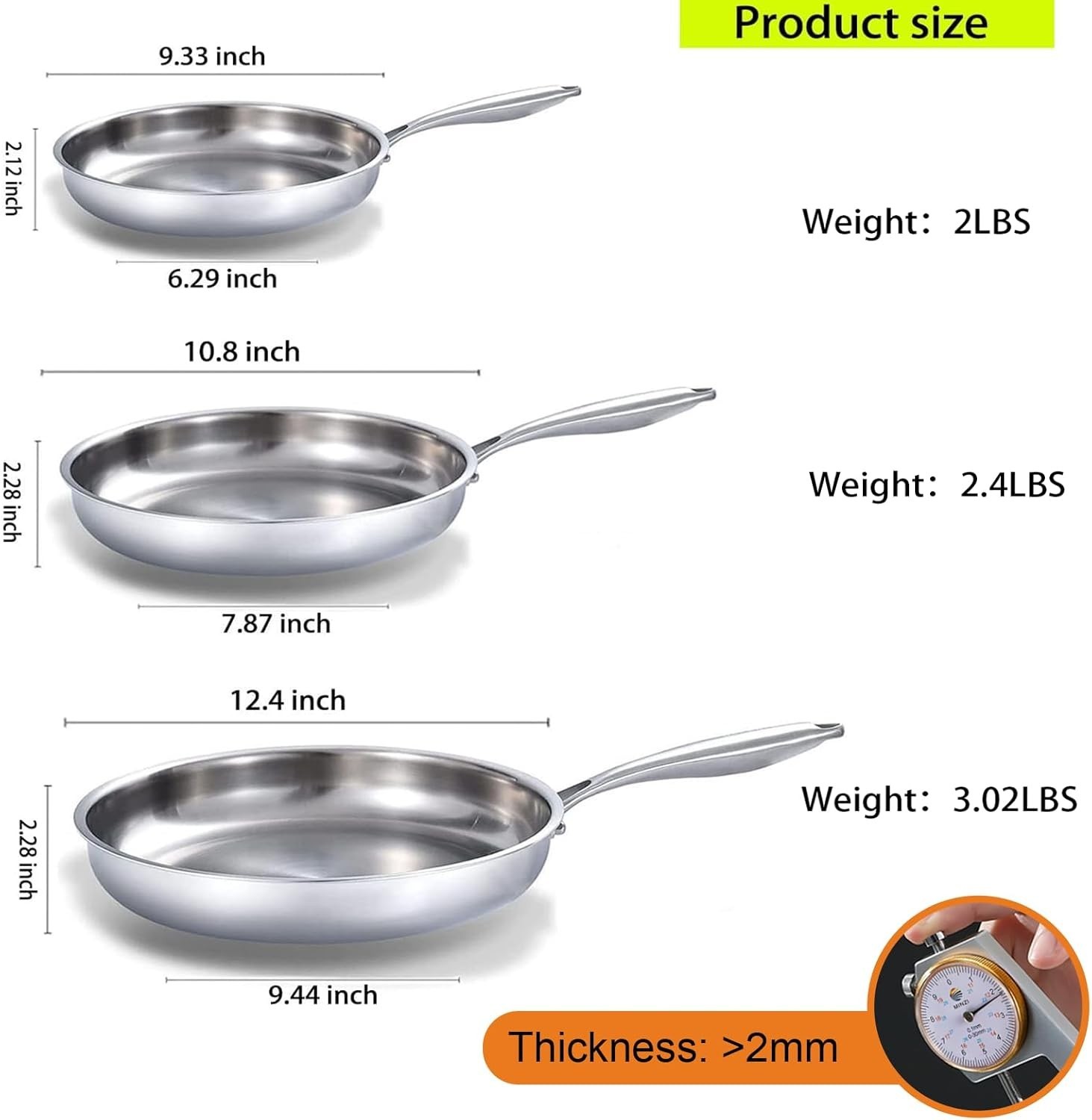 Chef’s Choice Tri-Ply Frying Pan Set – 8”, 10”, 12” – PFOA-Free, Oven Safe