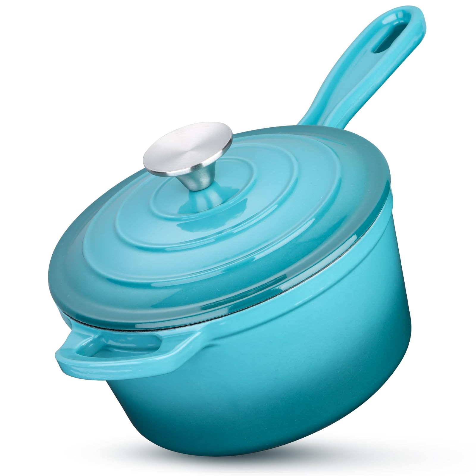 1 QT Green Cast Iron Saucepan Mini Enamel Dutch Oven Lid Small Non Stick Pan