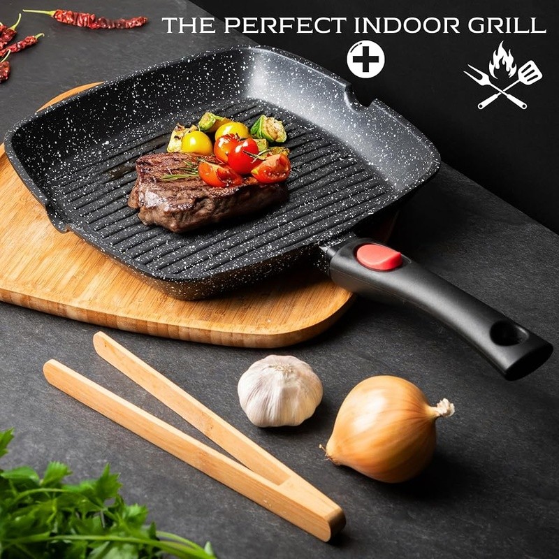 Nonstick Grill Pan W/ Detachable Handle Indoor BBQ Cooking on All Stovetops New