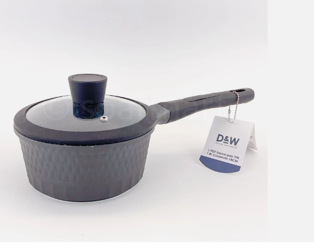 Premium Saucepan Casserole NonStick With Lid 7 inch 1.9 Qt Black Deane&White New