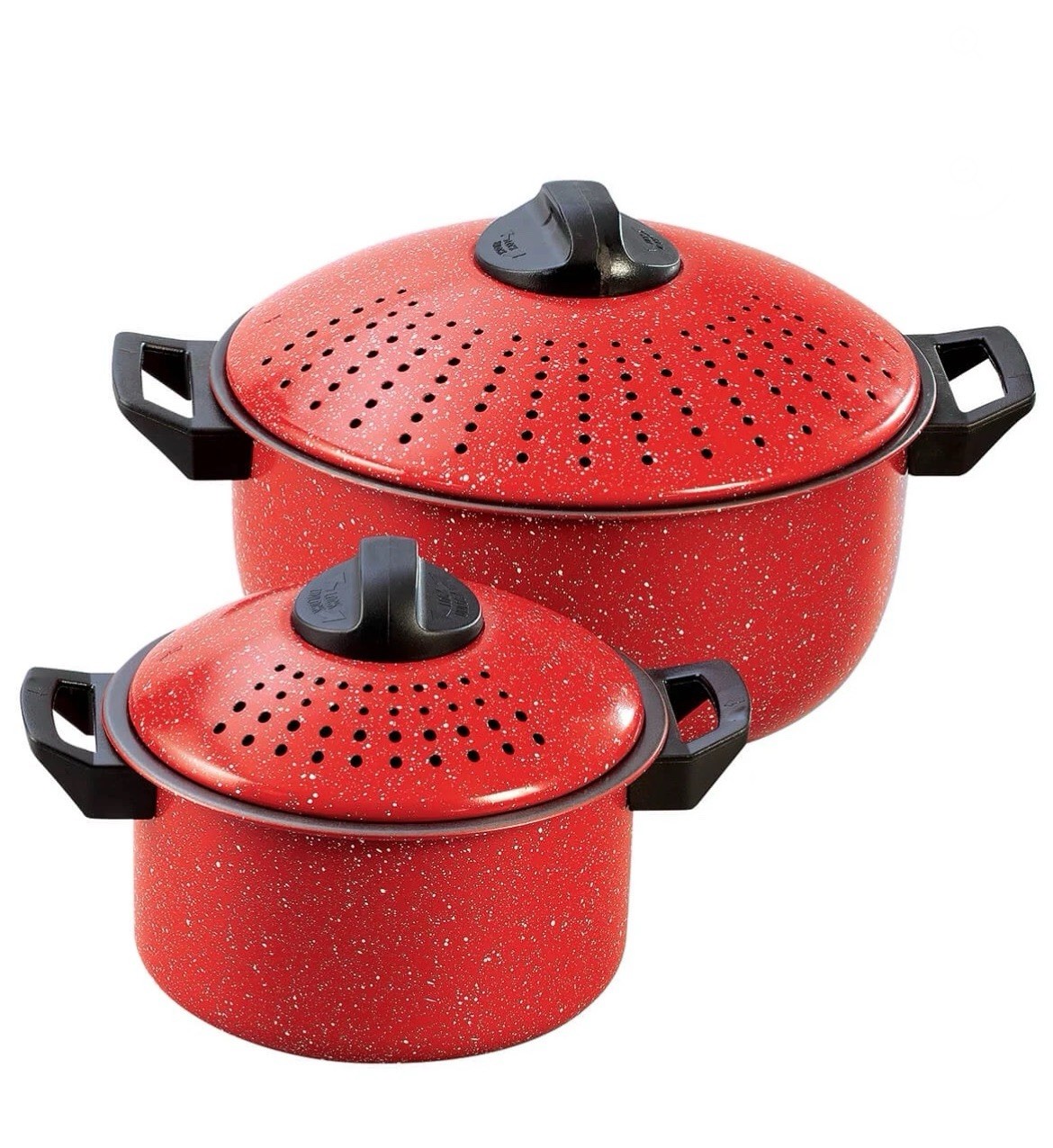 Gibson Casselman 4-Piece Enamel On Steel Nonstick Pasta Pots Red White Spatter
