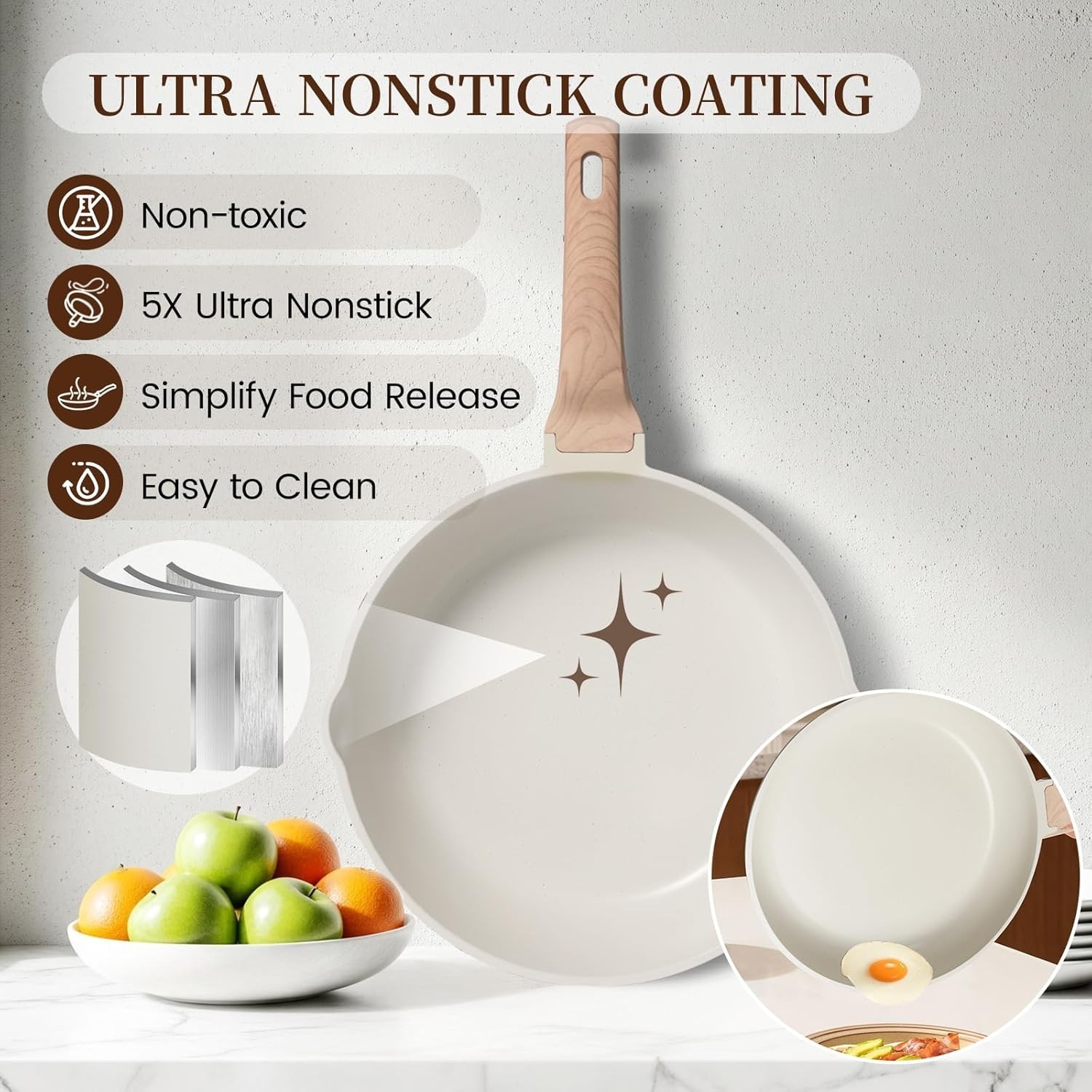 Ceramic Pots and Pans Set Nonstick Teflon Free Induction Cookware Kitchen