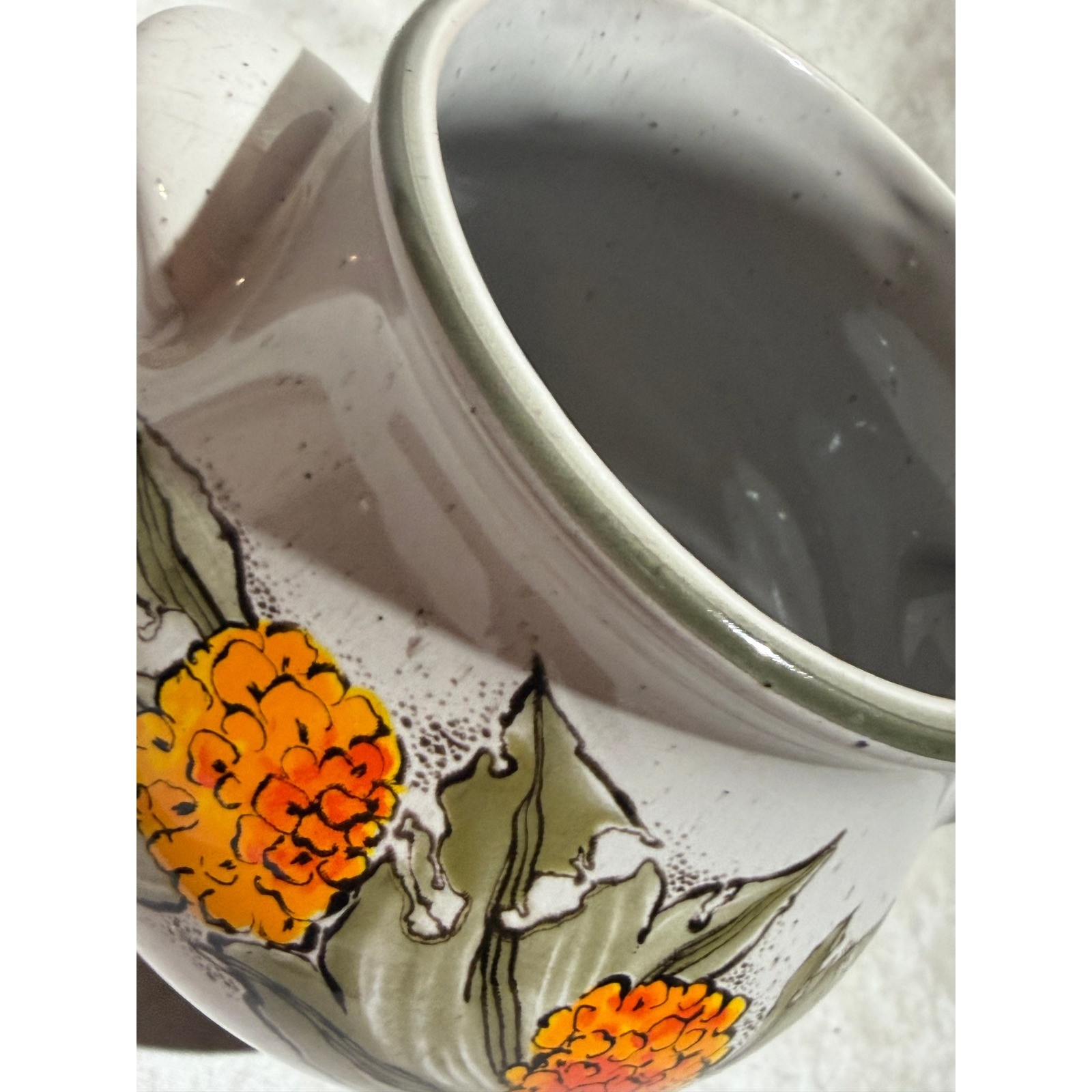 Pfalzkeramik Germany Marigold Floral Stoneware Crock Speckled Pottery Planter