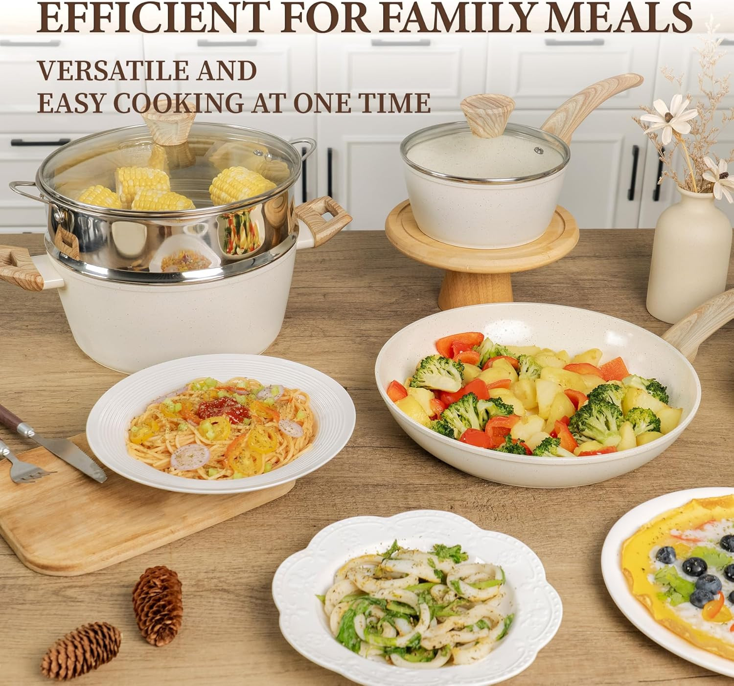26Pcs Nonstick Ceramic Cookware Set with Utensils – Cream White