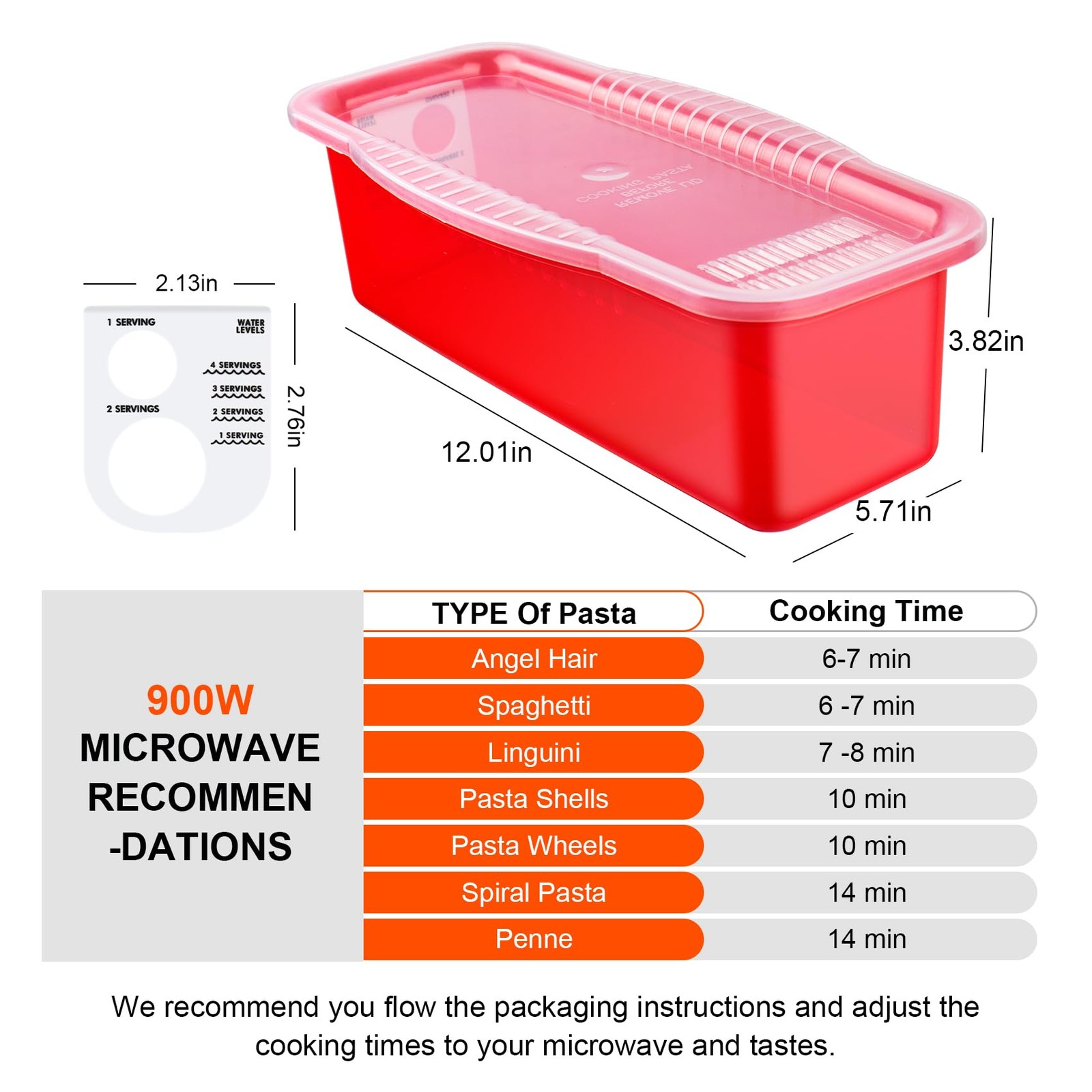 Microwave Pasta Pot Strainer Lid Measuring Cup Clip Quickly Cook 1-4 Servings