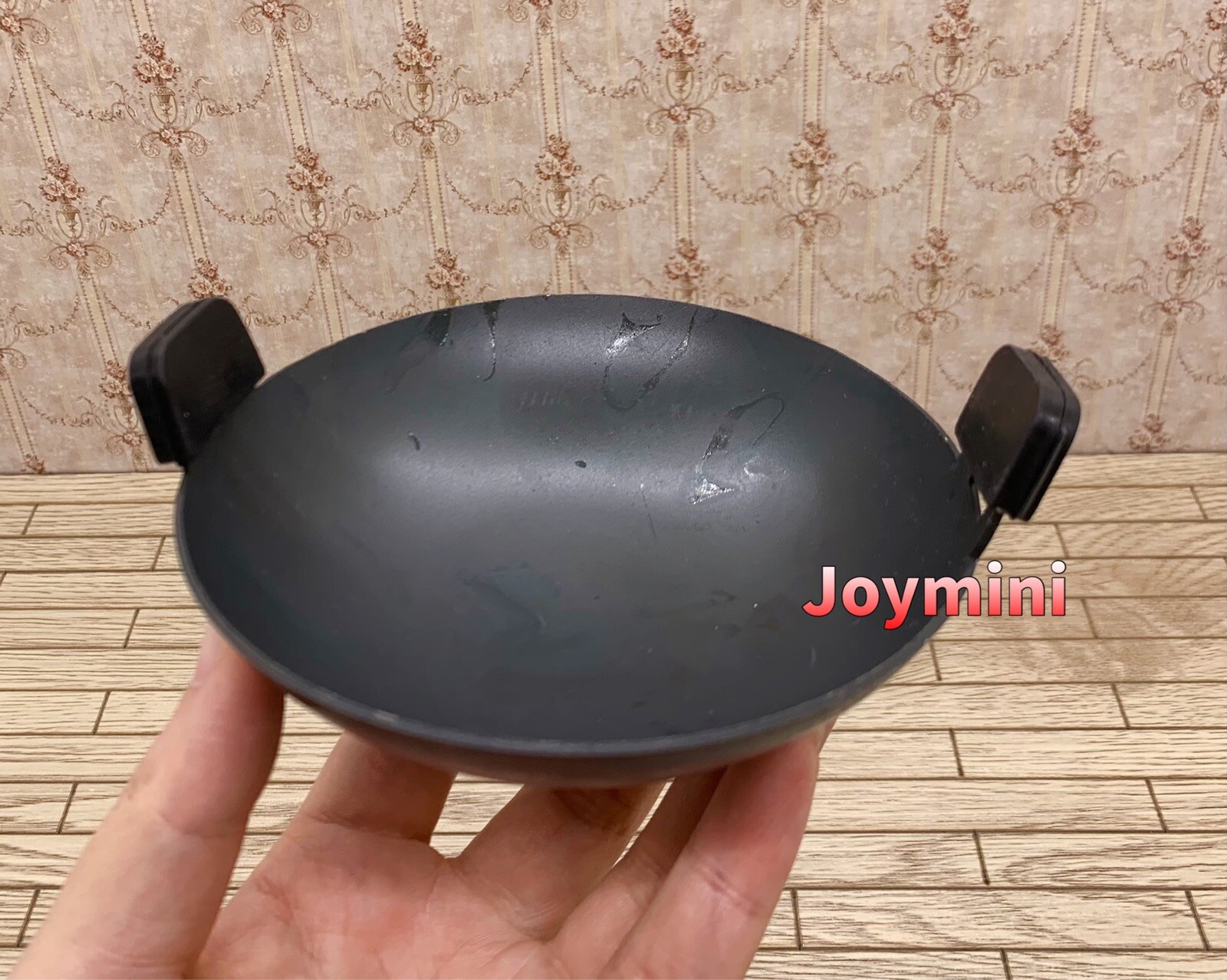 Real Mini Cooking Uncoated Cast Iron Frying Wok Ceramic Dollhouse Miniature Toy