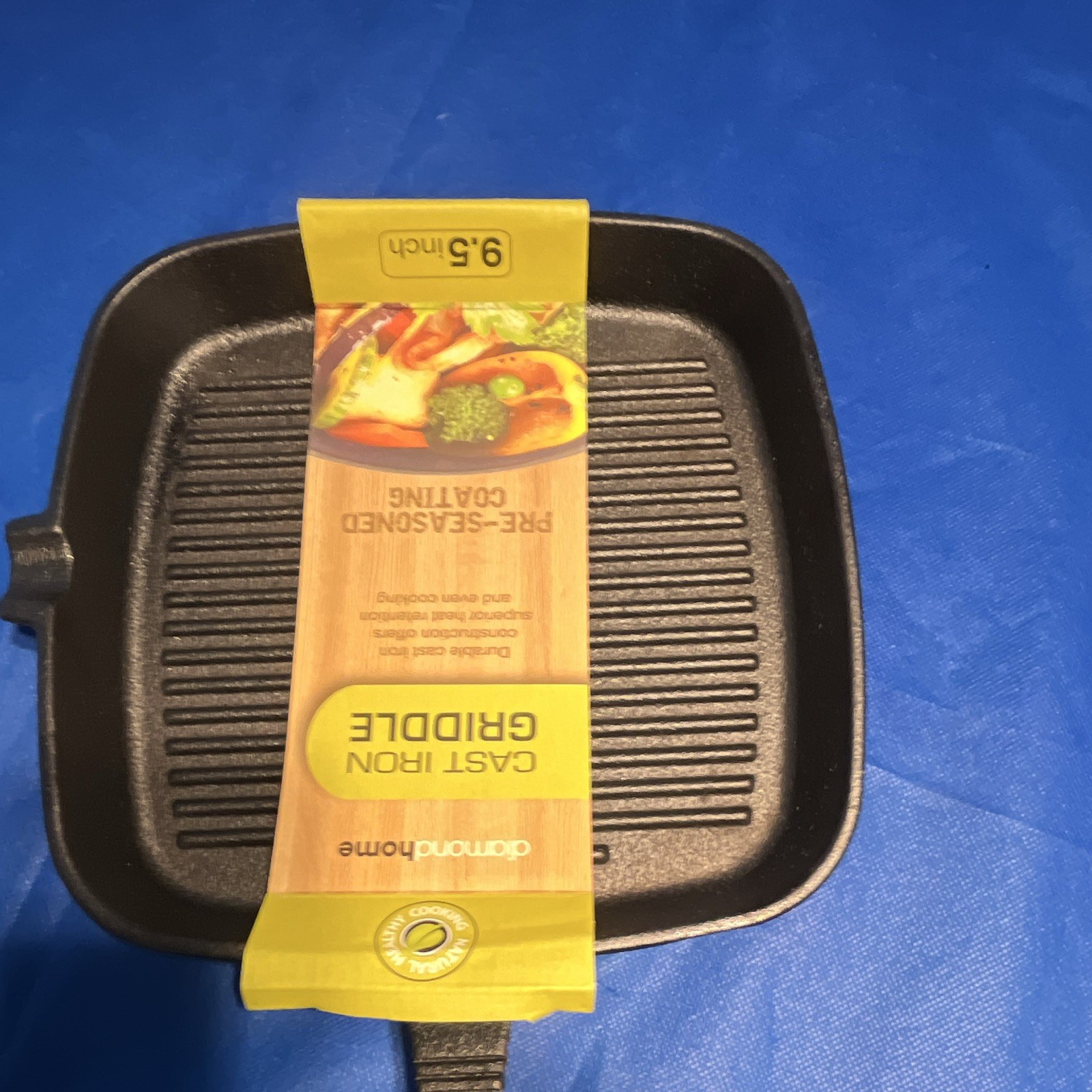 Diamondhome Cast Iron Griddle Pre-Seasoned Square 9.5in Gas/Electric