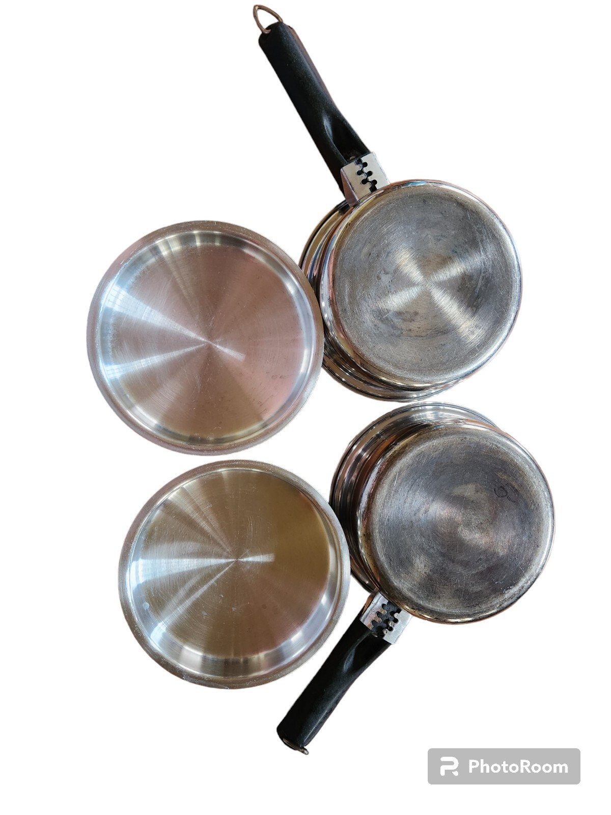 AMWAY QUEEN 1 1/2 QUART MULTI-PLY 18/8 STAINLESS STEEL SET OF 2 SAUCEPANS W/LIDS
