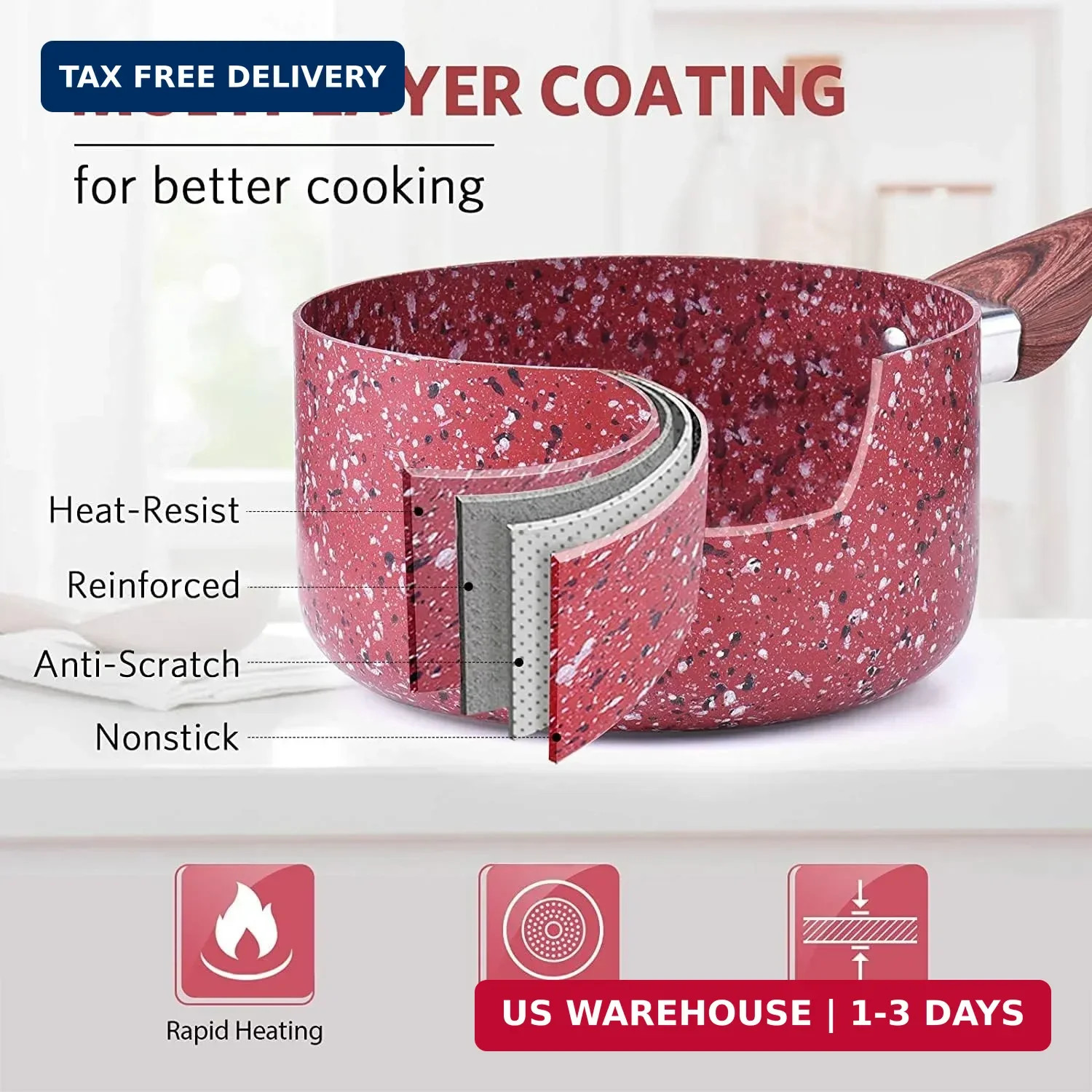 KOCH SYSTEME CS Nonstick Saucepan Set with Lid – 1.5 Quart & 3 Quart Stone Deriv