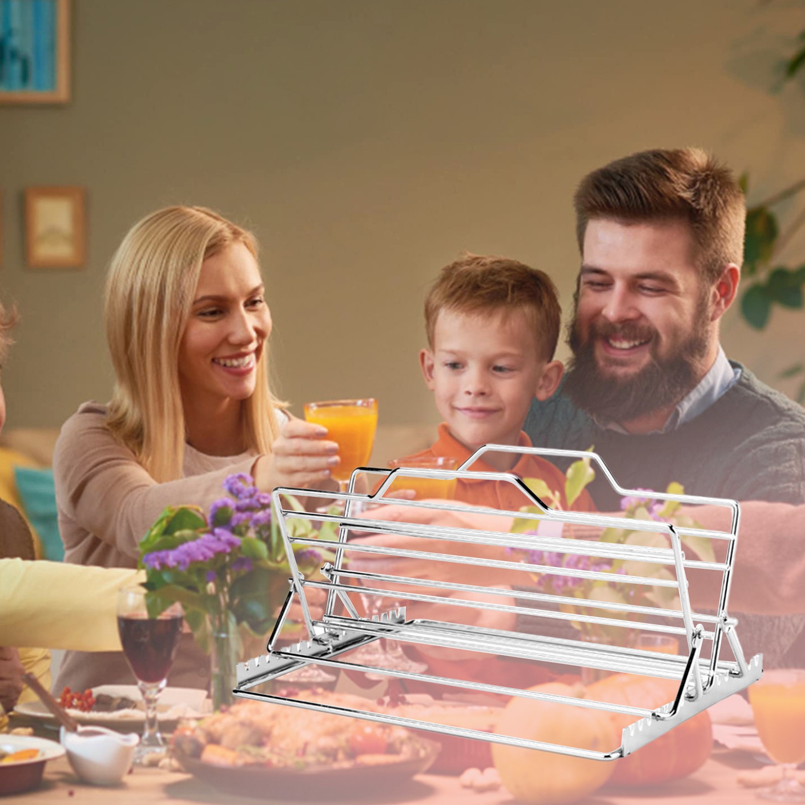 Adjustable V-Shaped Stainless Steel Roasting Rack Turkey Grill Tray